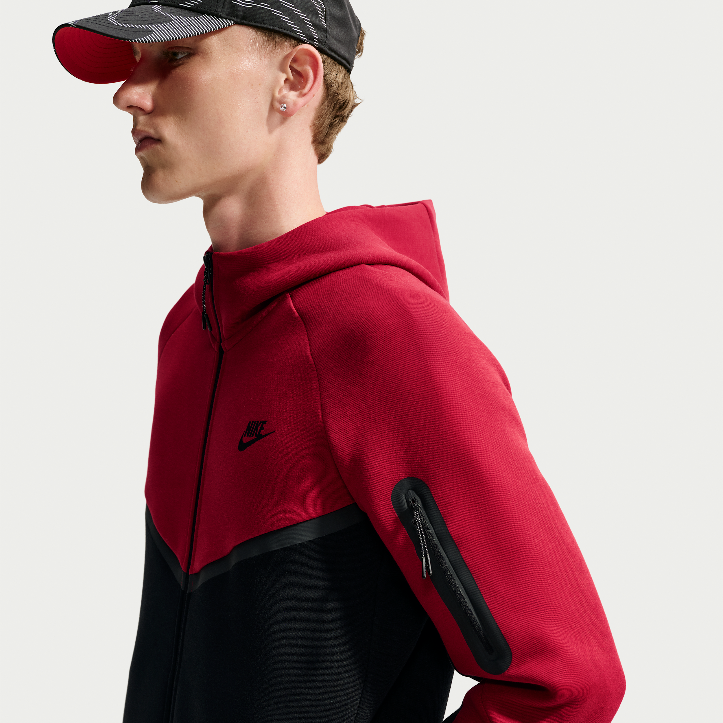 Nike Mens Tech Fleece Full-Zip Windrunner Hoodie - - Red / Black Size 3XL