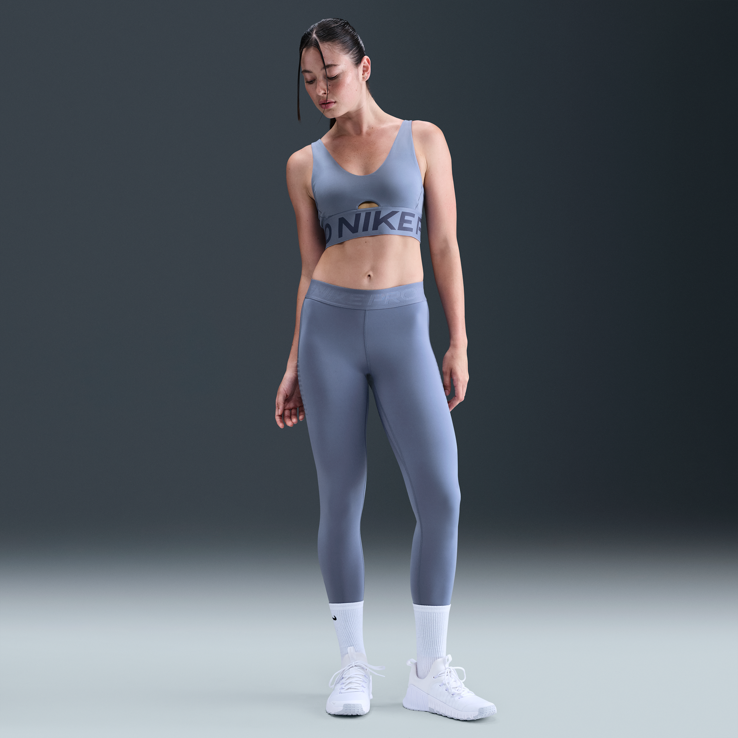 Nike Women's  Pro Mid-rise Full-length Leggings In Blue