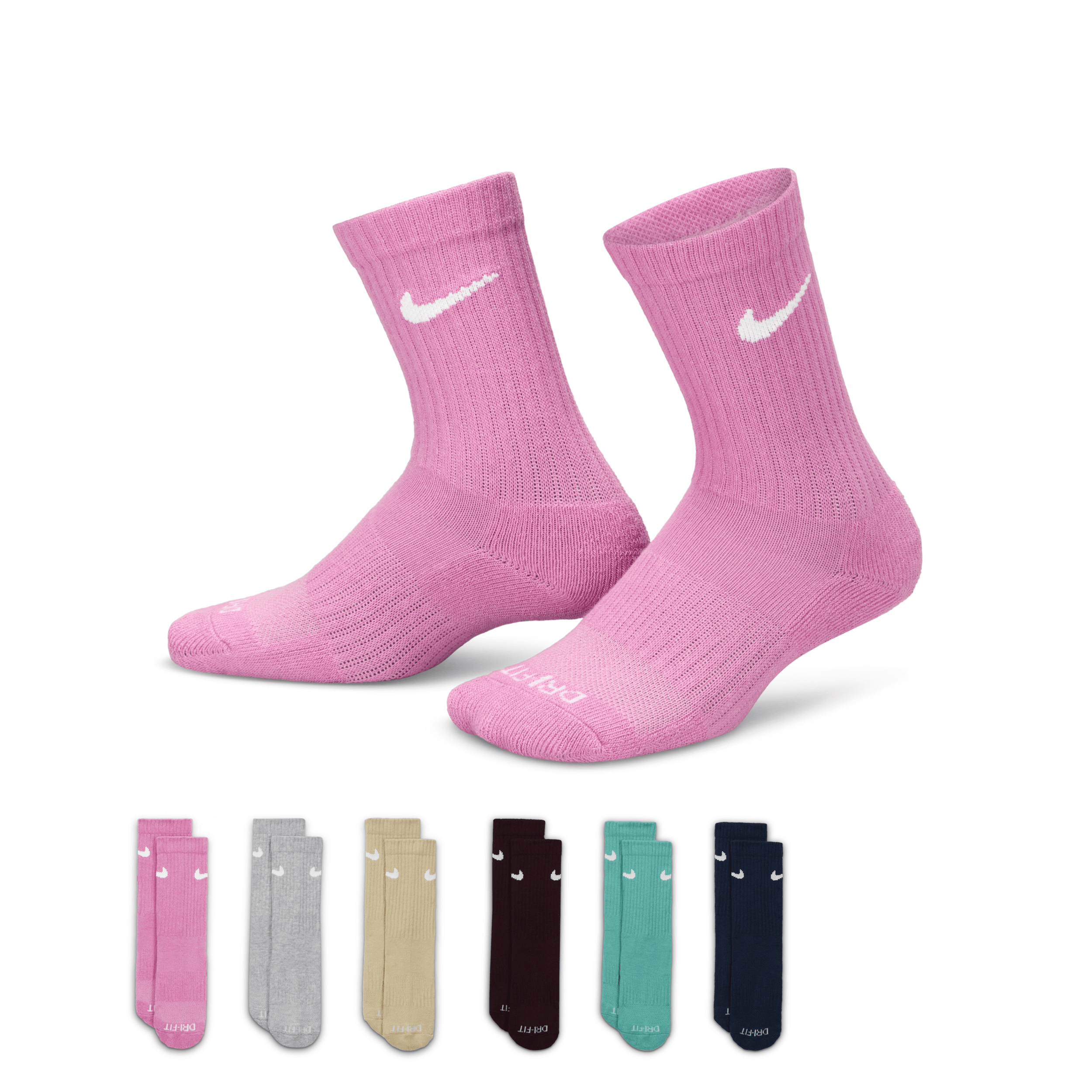 Nike Dri-fit Performance Basics Little Kids' Crew Socks (6 Pairs) In Pink
