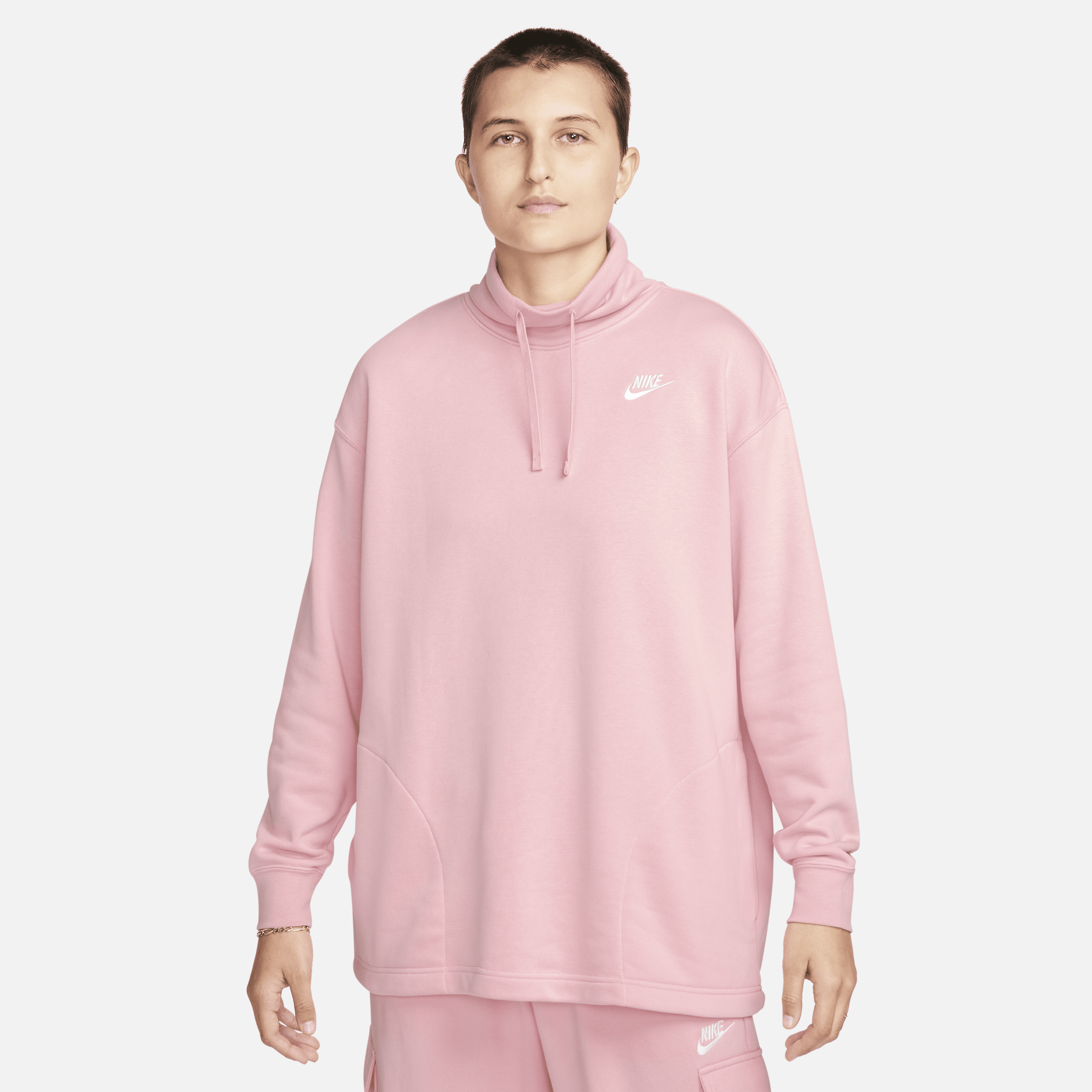 Nike Women's  Sportswear Club Fleece Oversized Mock-neck Sweatshirt In Pink