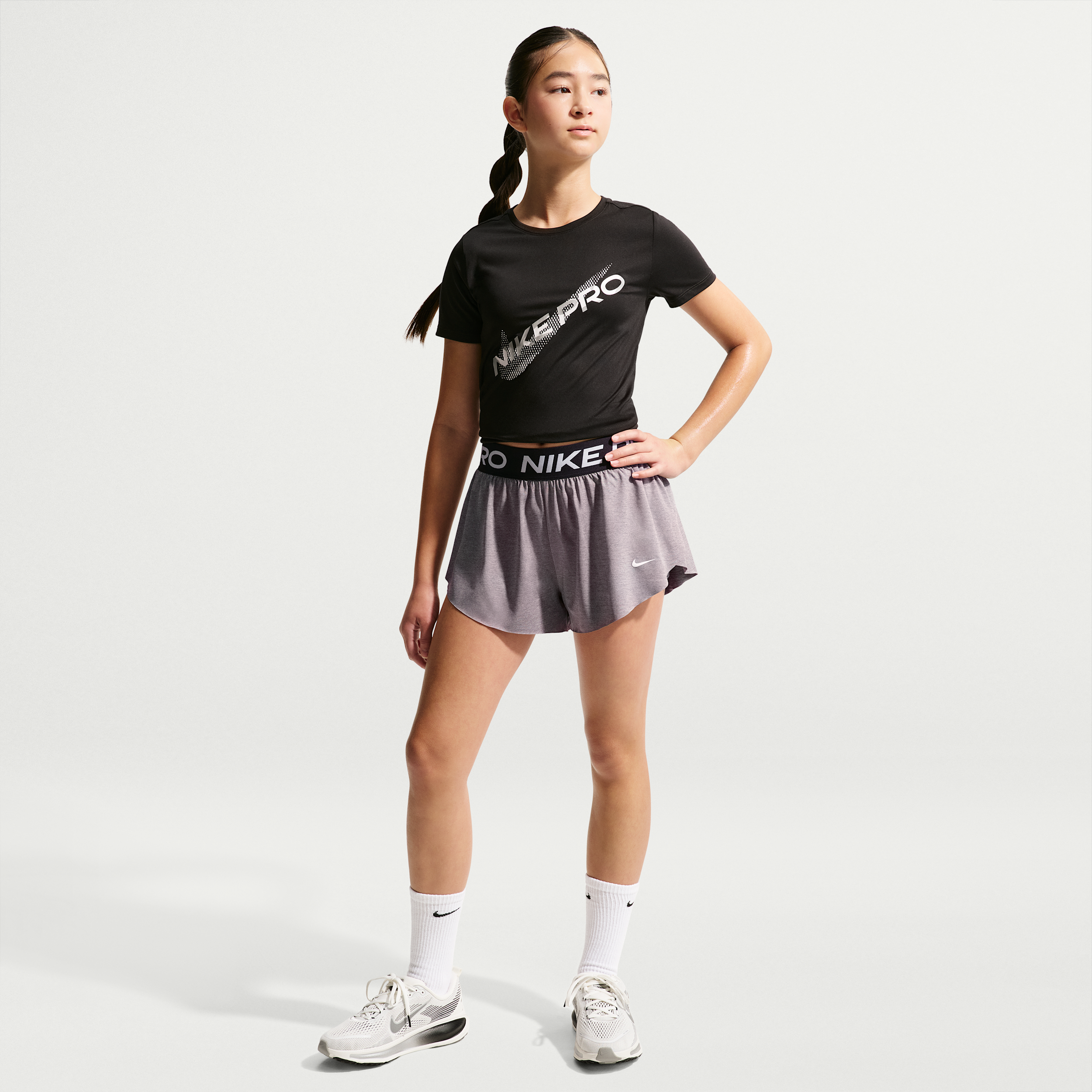 Nike Pro Big Kids' (Girls') Dri-FIT 2-in-1 Shorts in Grey | II3640-091