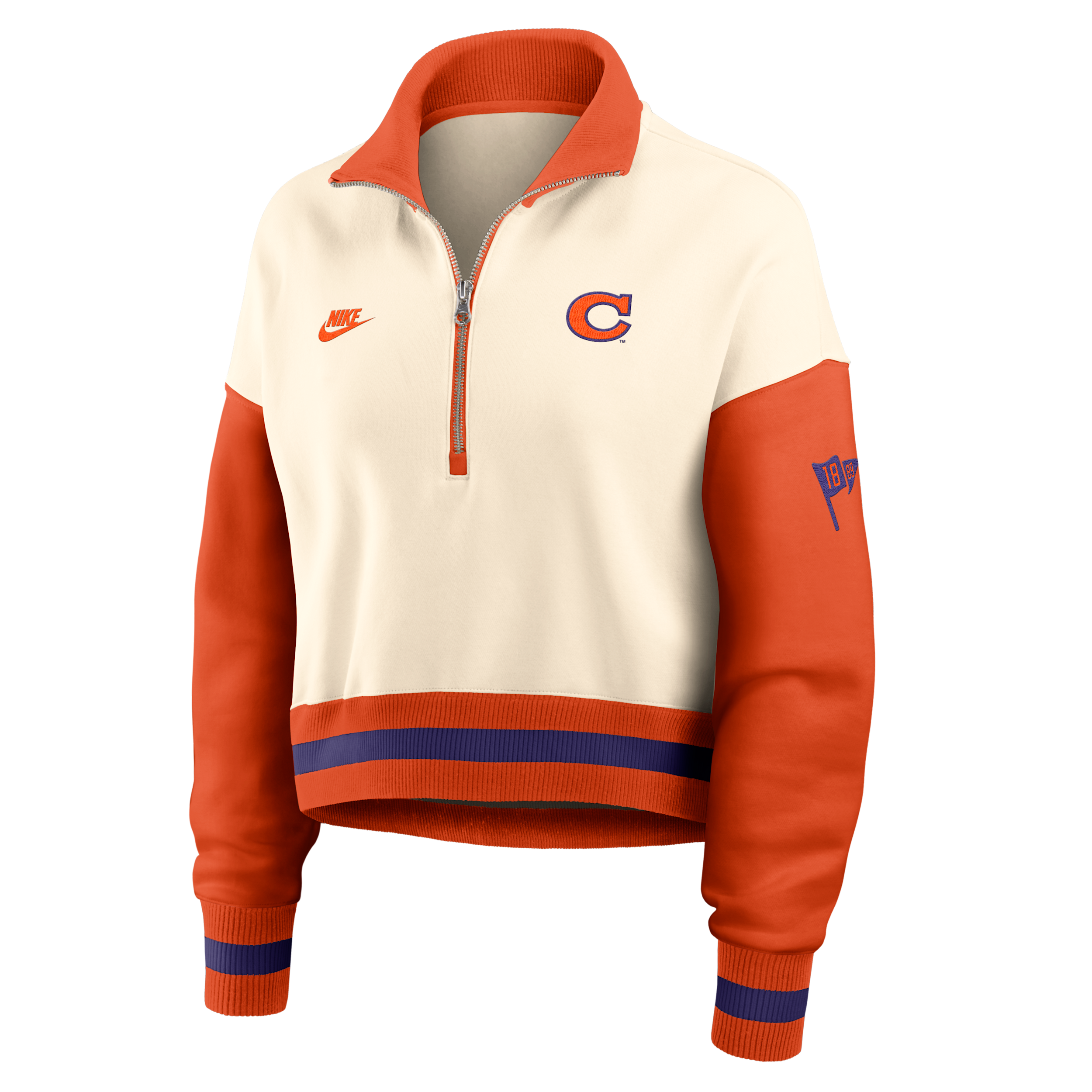Nike Women's Natural/Orange Clemson Tigers Oversized Legacy Color Block Cropped Quarter-Zip Pullover - Natural, Orange