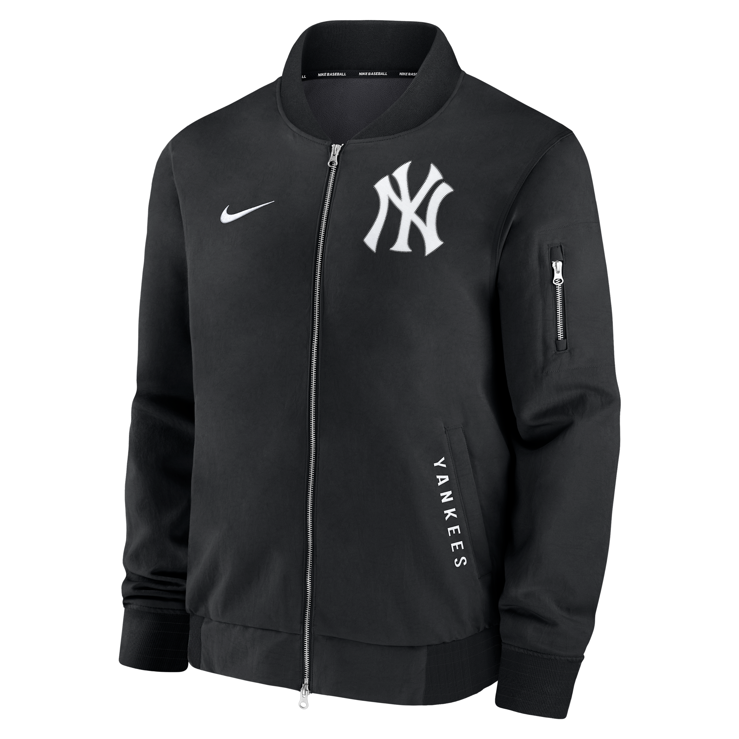 New York Yankees Authentic Collection Dugout Nike Men's MLB Full-Zip Bomber Jacket in Black | 02F3902ZNK-TZ7