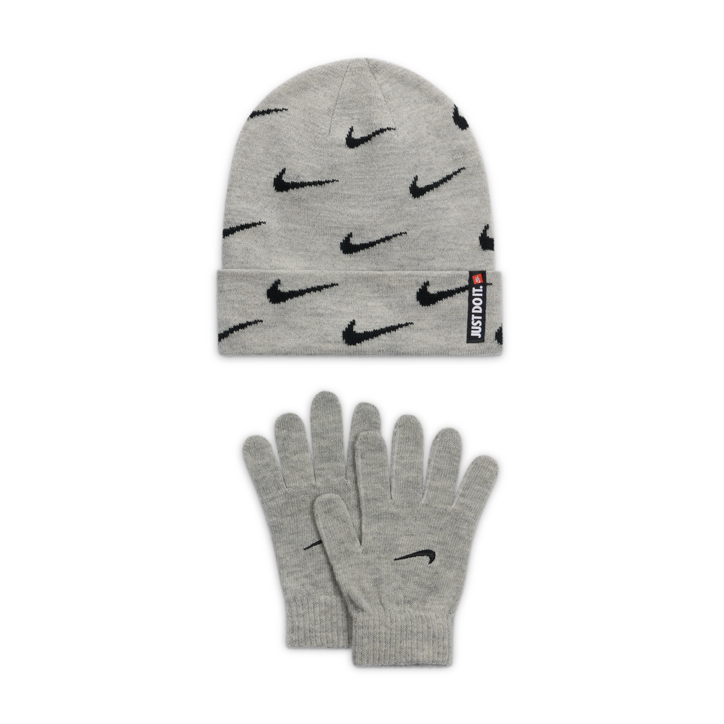 Jordan Nike Swoosh Repeat Beanie And Gloves Set Big Kids' Set In Gray