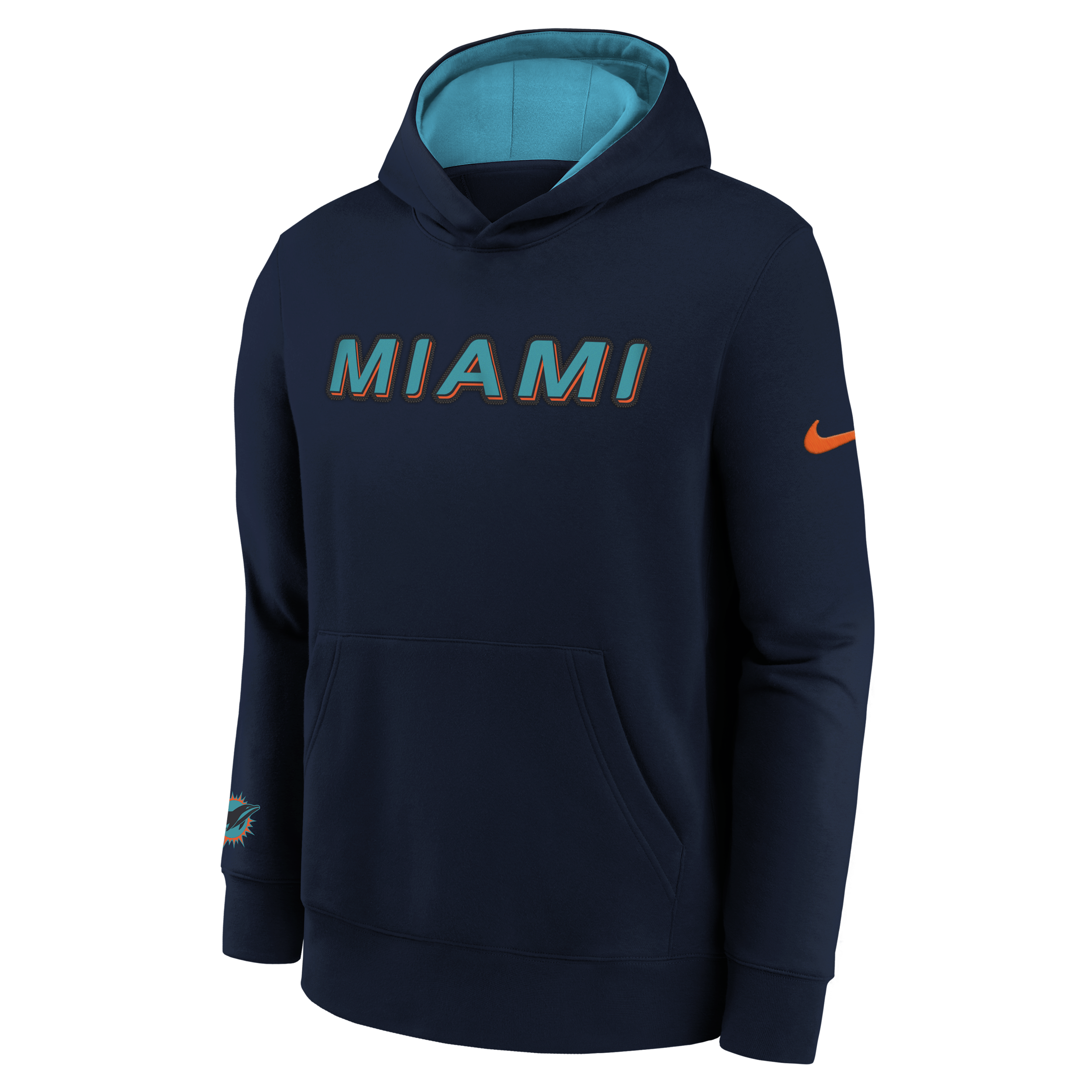 Nike Big Boys and Girls Pitch Blue Miami Dolphins 2025 Rivalries Collection Club Hoodie - Navy