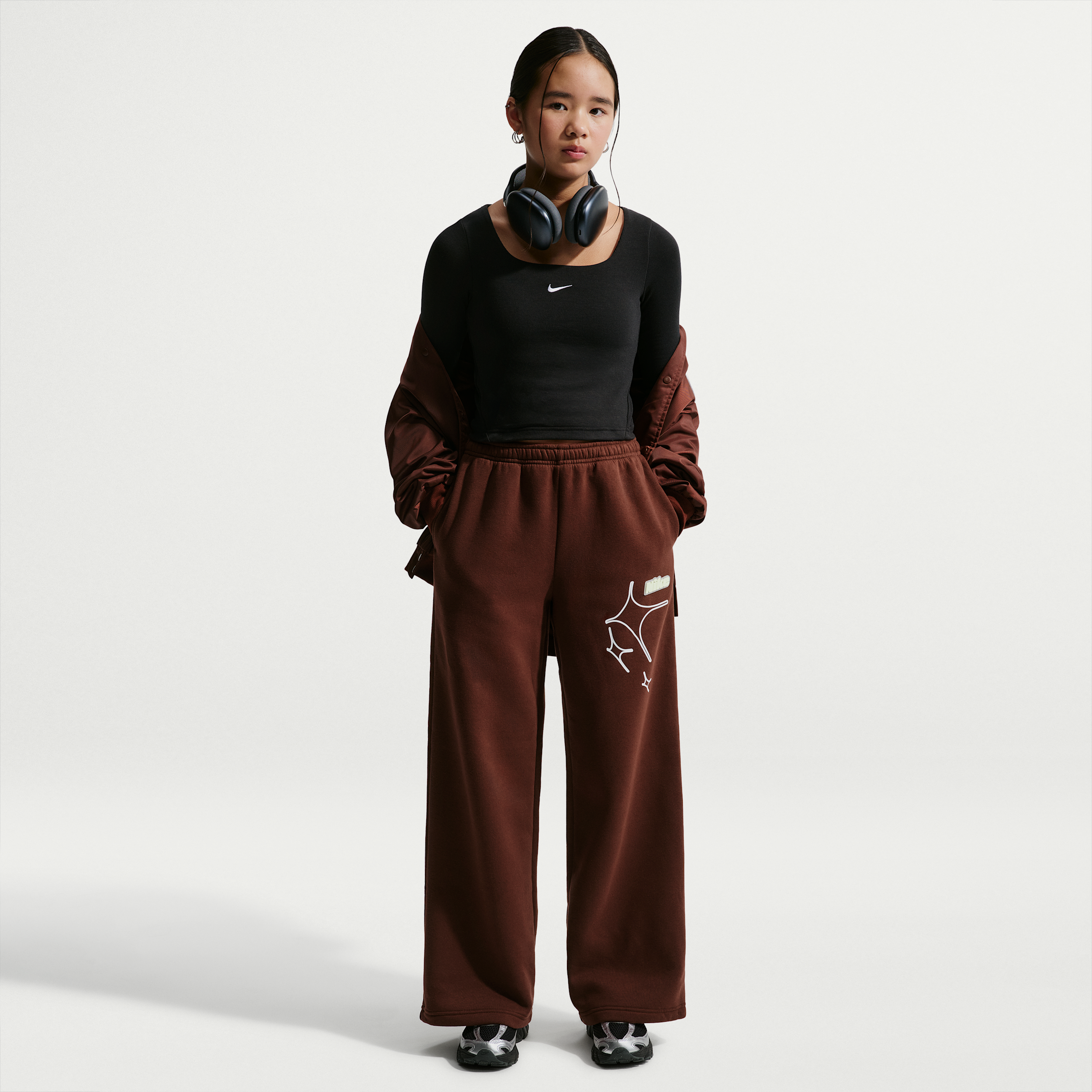Nike Sportswear Studio Big Kids' (Girls') Open-Hem Pants in Purple | IO1697-658