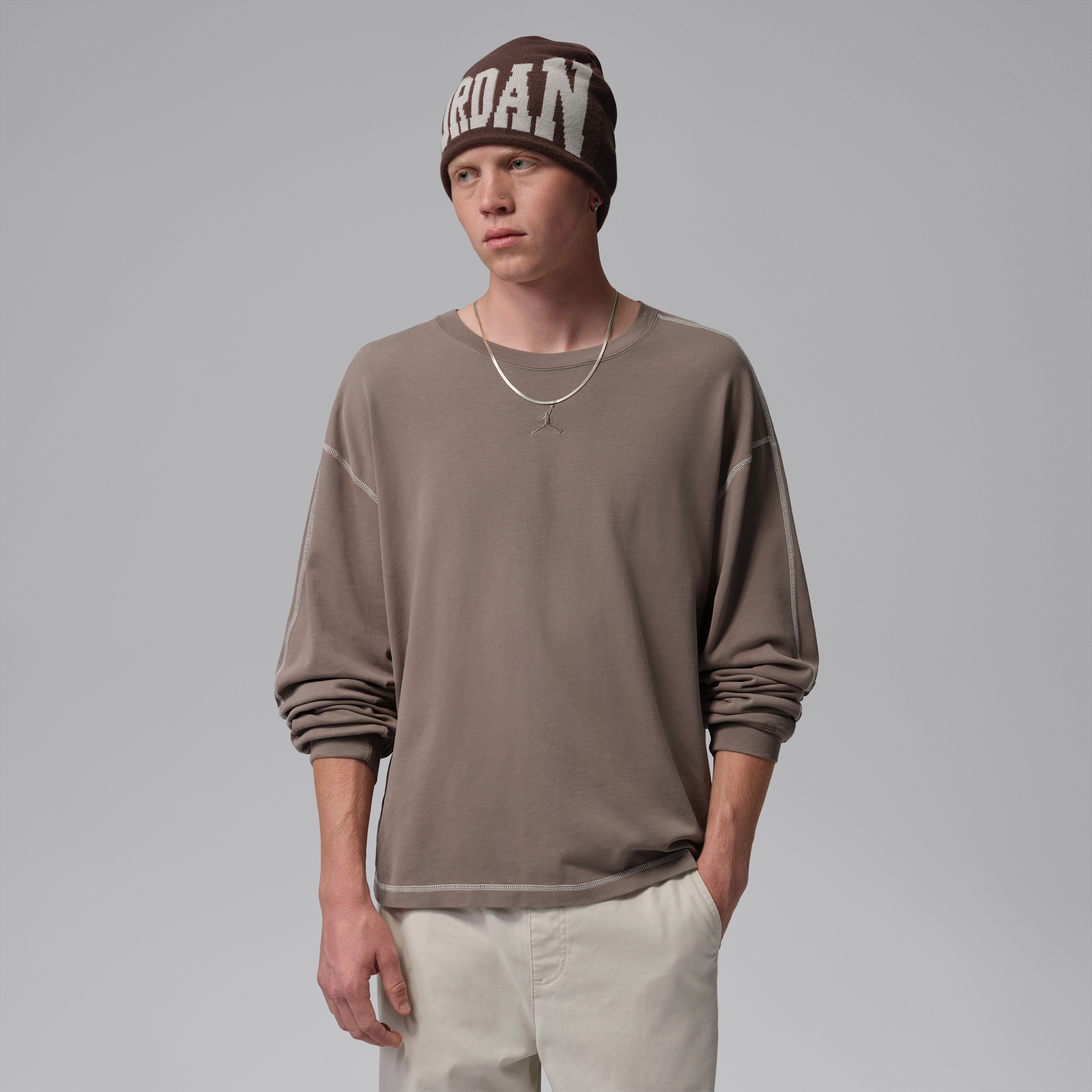 Men's Jordan Flight Heavyweight Long-Sleeve Top in Grey | IF1829-040