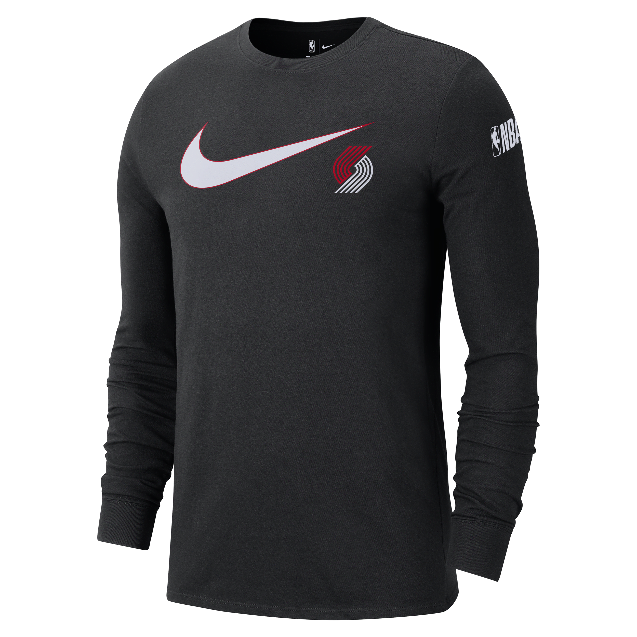 Shop Nike Portland Trail Blazers Swoosh Essential  Men's Nba Long-sleeve T-shirt In Black