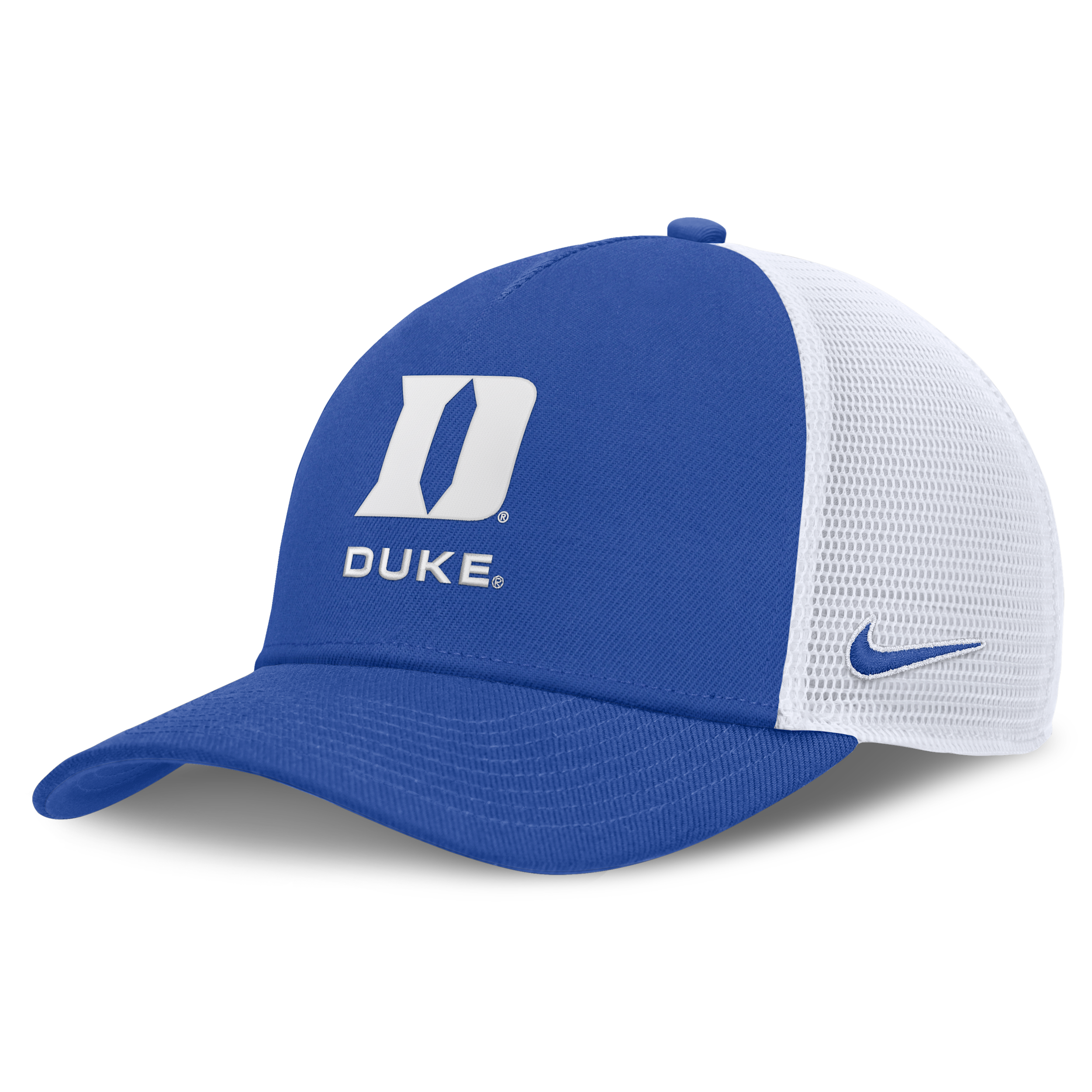 Nike Adult Duke Blue Devils Royal and White Rise Game Day 5 Panel Structured Trucker Hat, Men's, Medium/Large