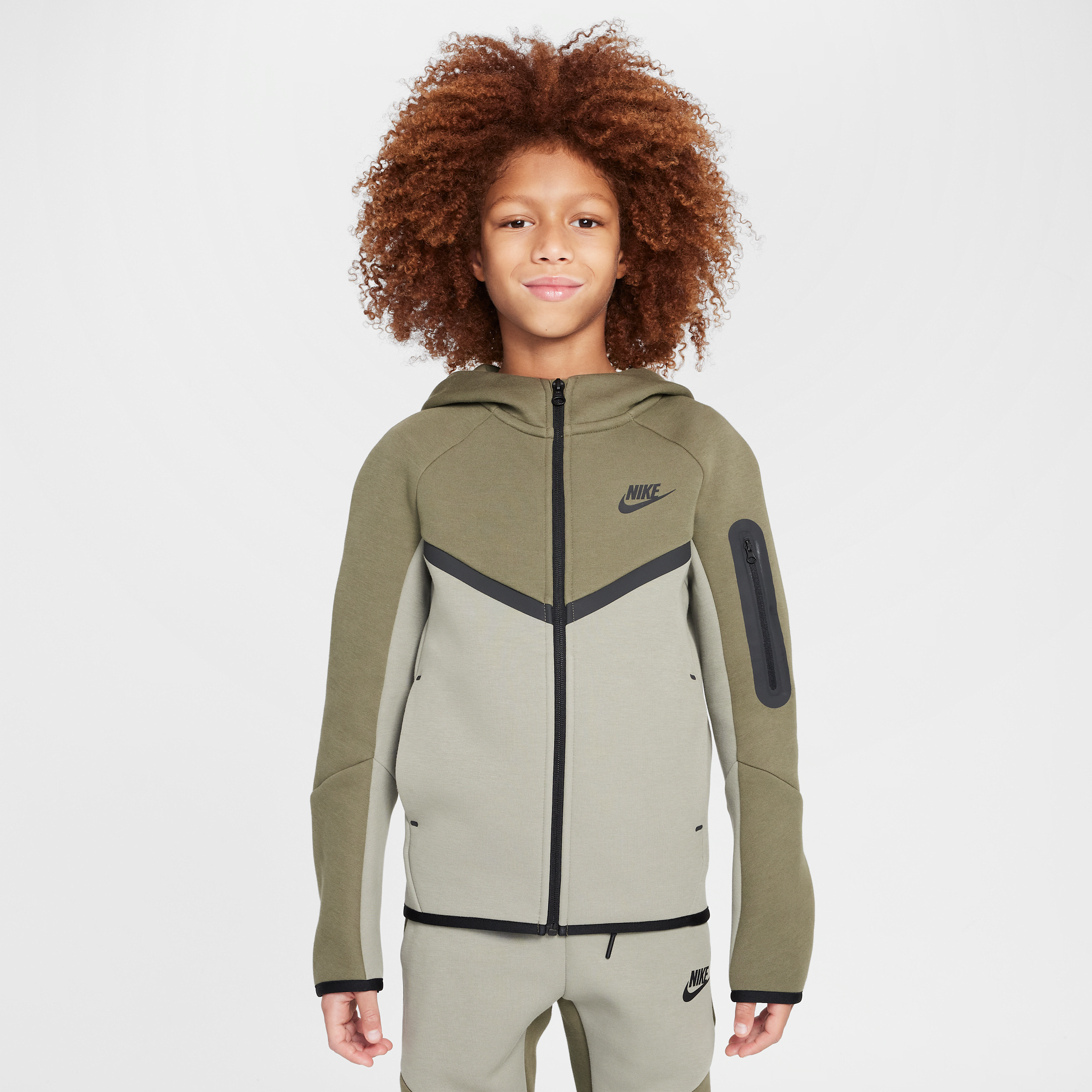 Nike Sportswear Tech Fleece Big Kids' Full-zip Hoodie In Green