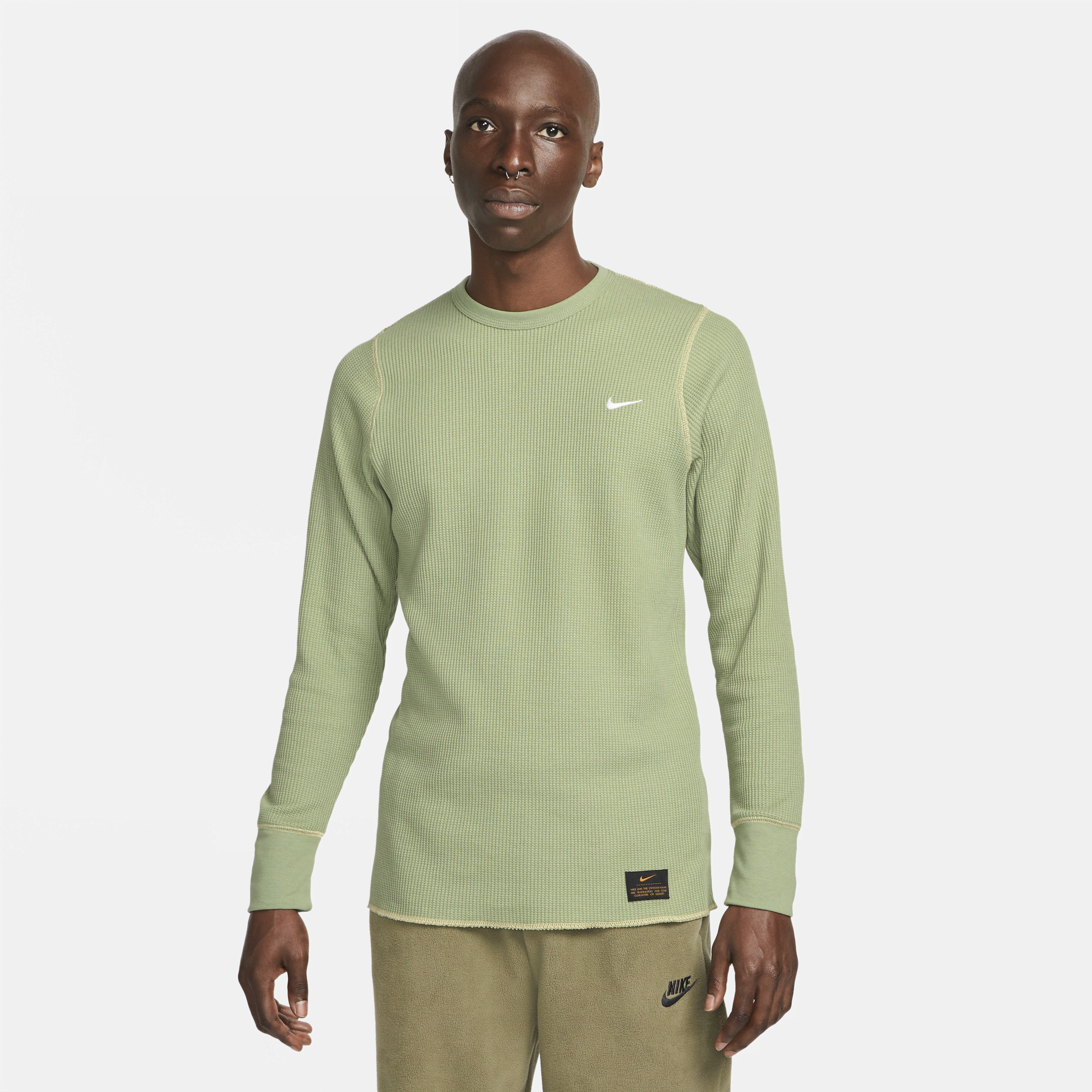Nike Men's Life Long-sleeve Heavyweight Waffle Top In Green