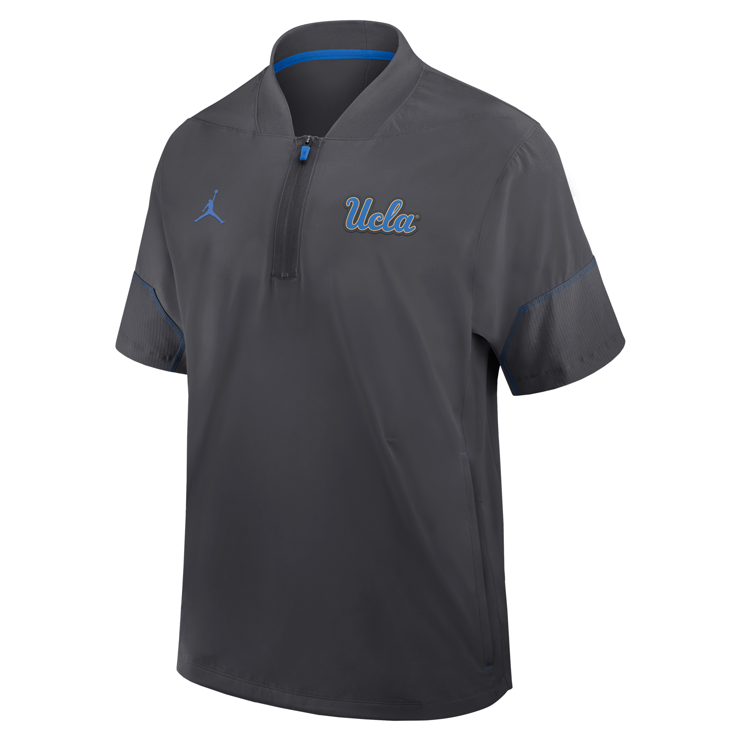 Jordan Men's Ucla Sideline Coach  Brand College 1/2-zip Short-sleeve Hooded Jacket In Gray