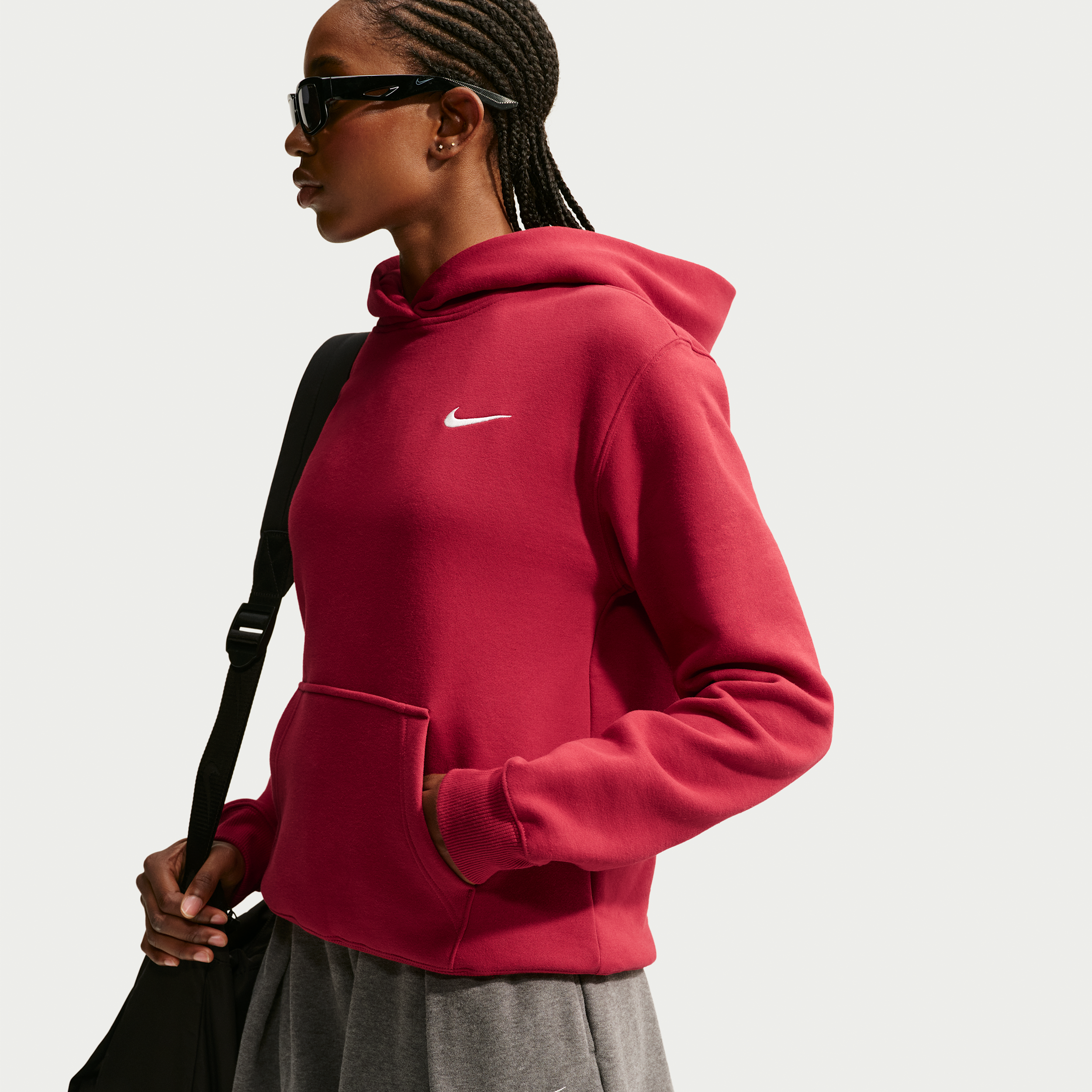 Nike Women's Studio Fleece Medium Weight Pullover Hoodie in Red | IR8301-608