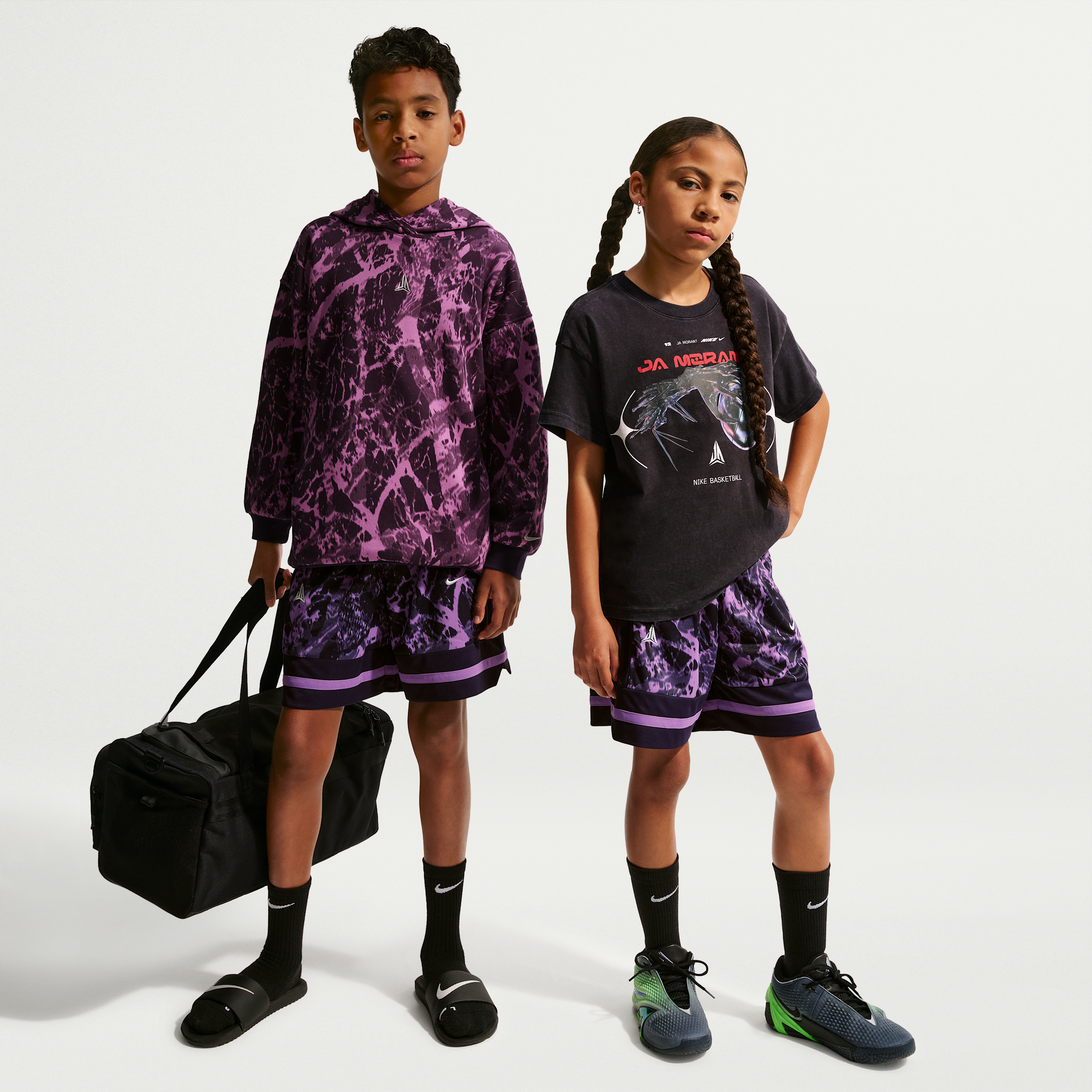Nike Kids' Ja Morant Dri-FIT Printed Game Short, Medium, Purple Dynasty/Monarch Purple