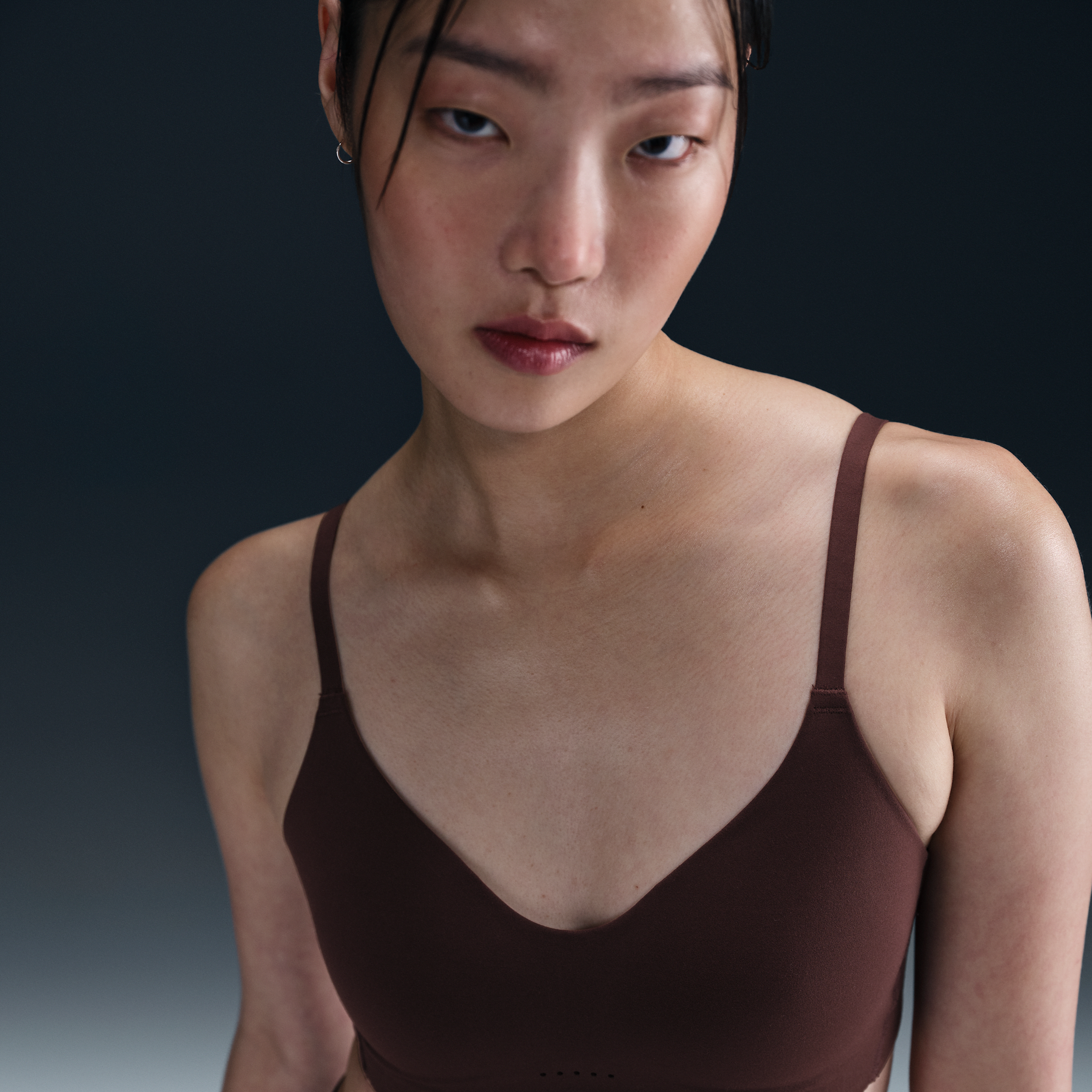 Nike Dri-fit Alate Minimalist Light-support Padded Bra In Dark Brown In Brown