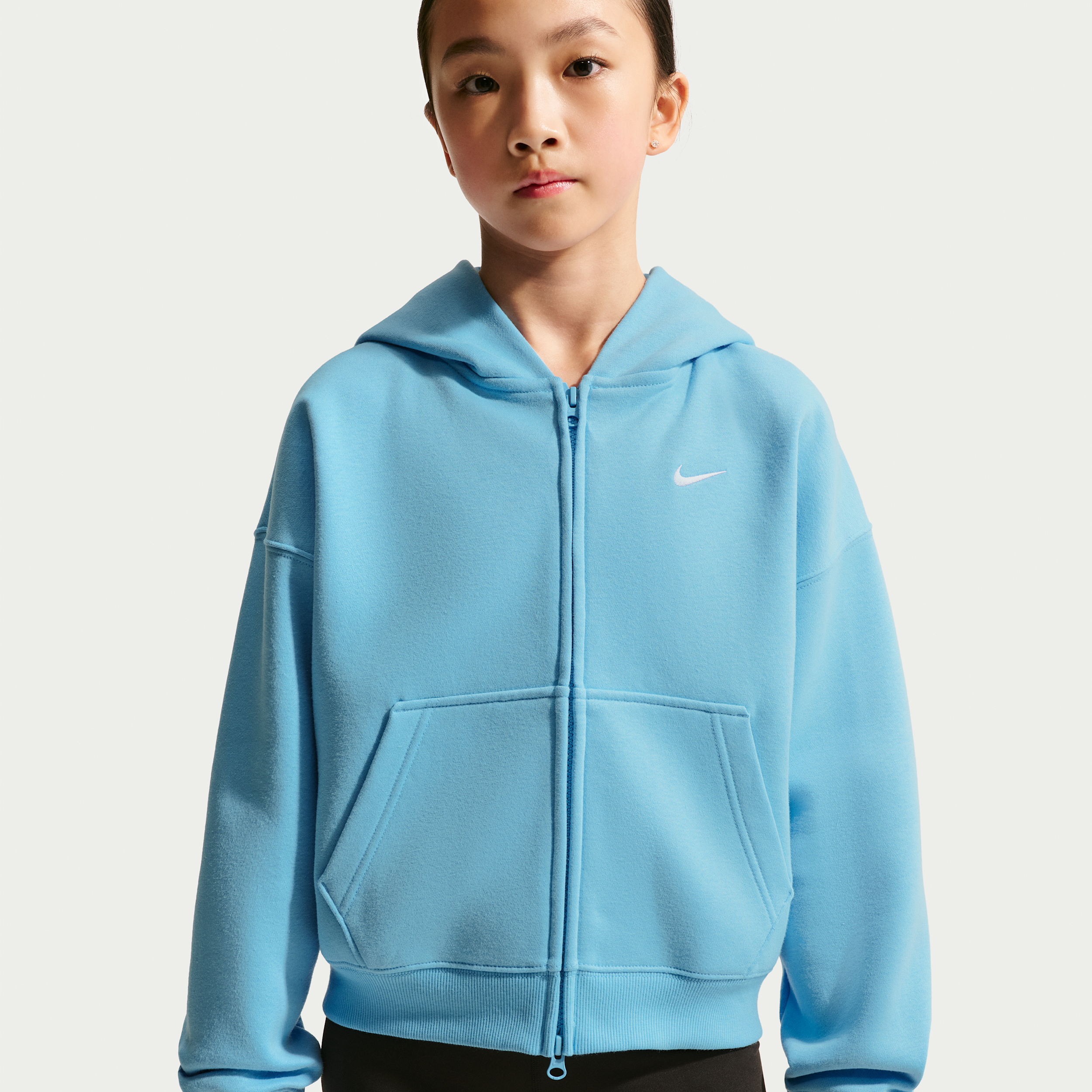 Nike Sportswear Studio Fleece Big Kids' (Girls') Oversized Full-Zip Hoodie in Blue | IM4904-497