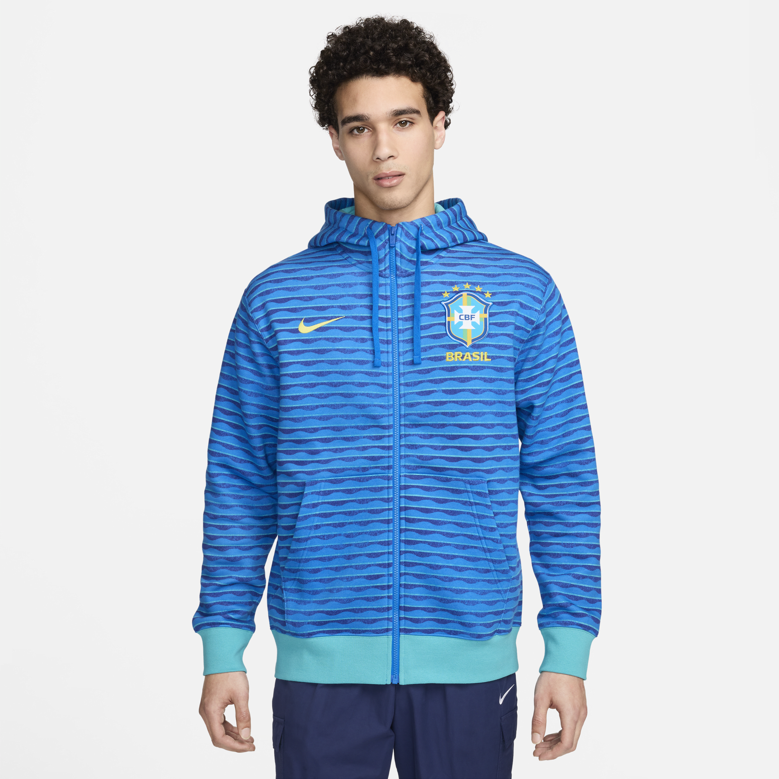 Shop Nike Brazil Club Fleece  Men's Soccer Full-zip Hoodie In Blue