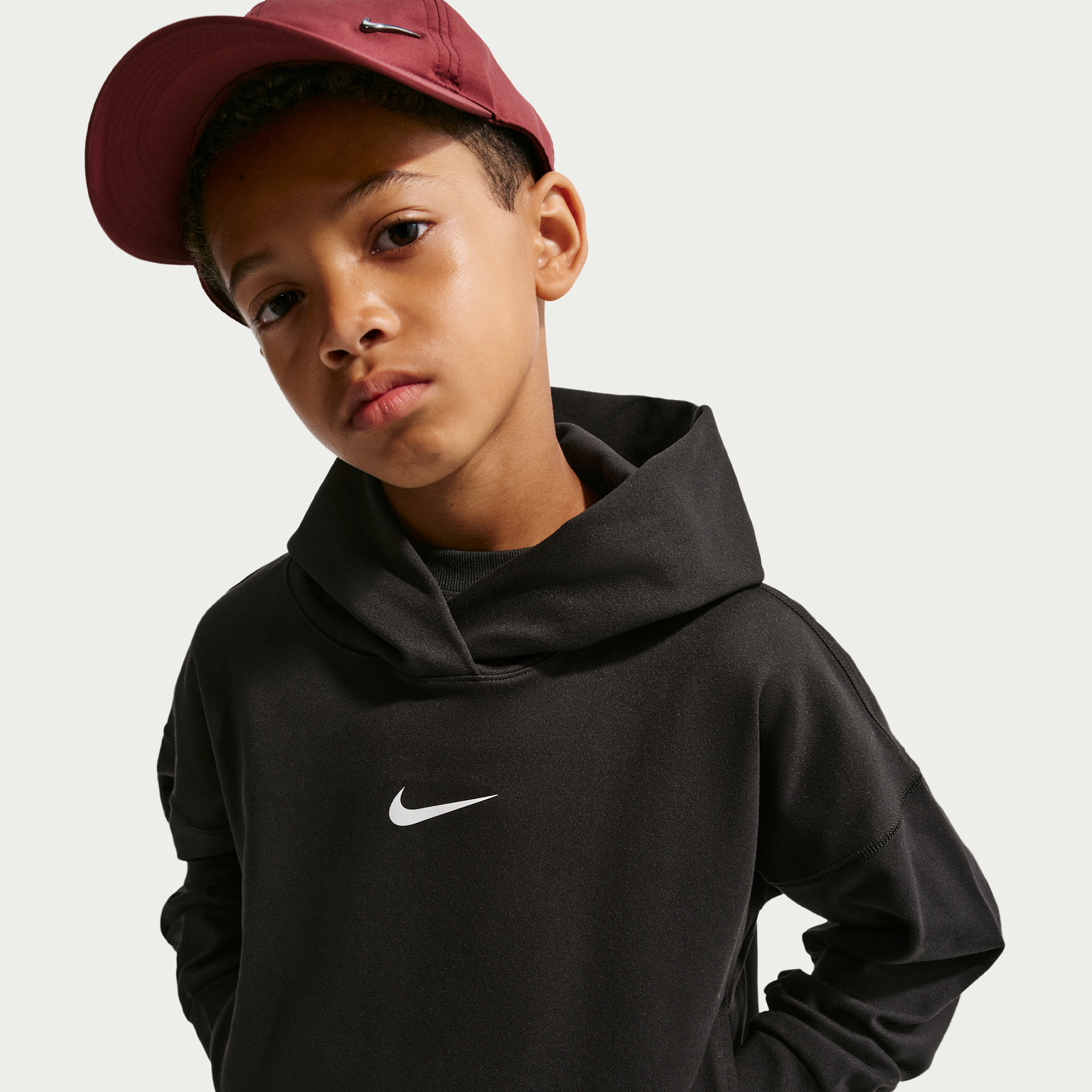 Nike Pro Big Kids' (Boys') Dri-FIT Fleece Pullover Hoodie in Black | IF1723-010