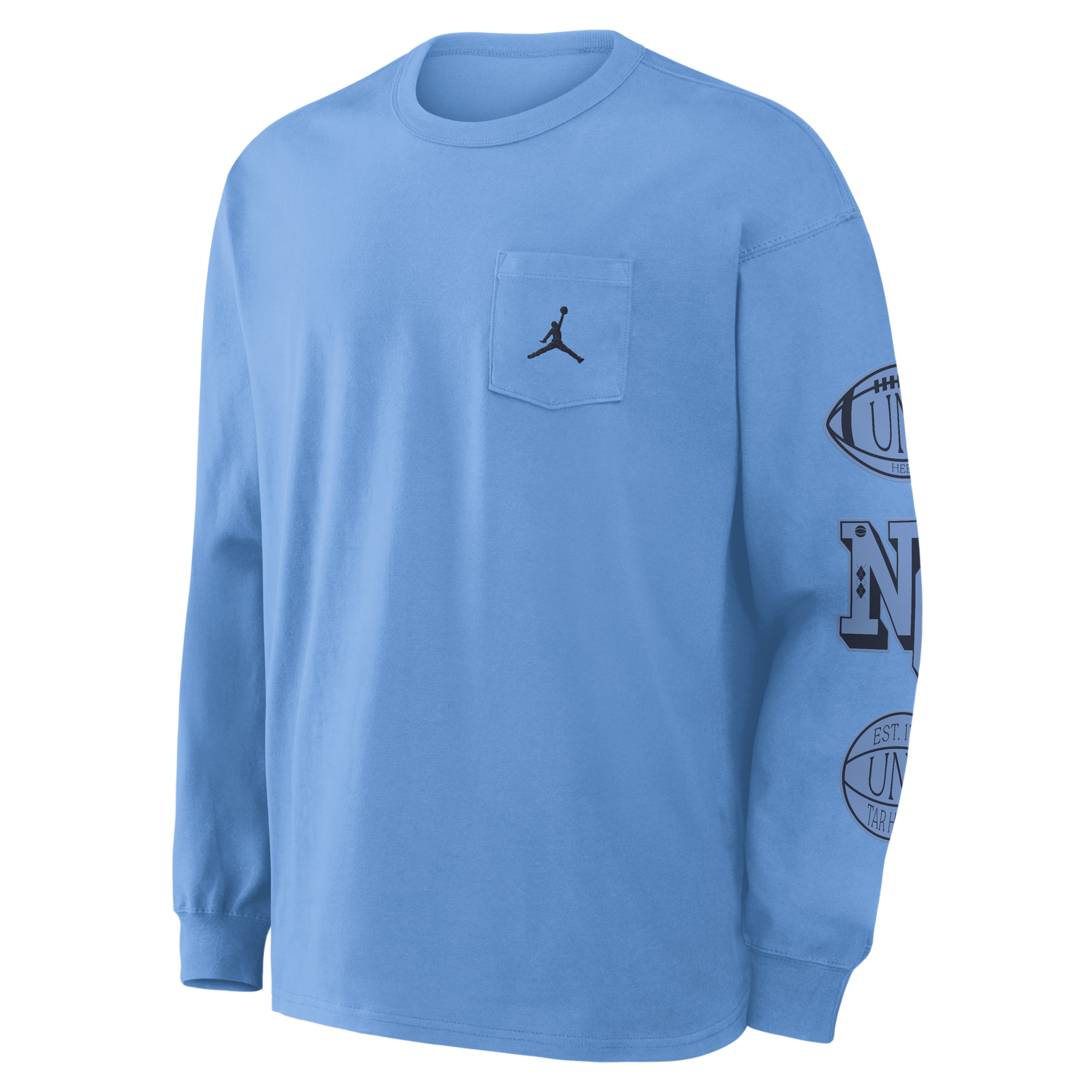 Men's North Carolina Academic Max90 Pocket Jordan Brand College Long-Sleeve T-Shirt in Blue | 0JTA4EYNCN-U1K
