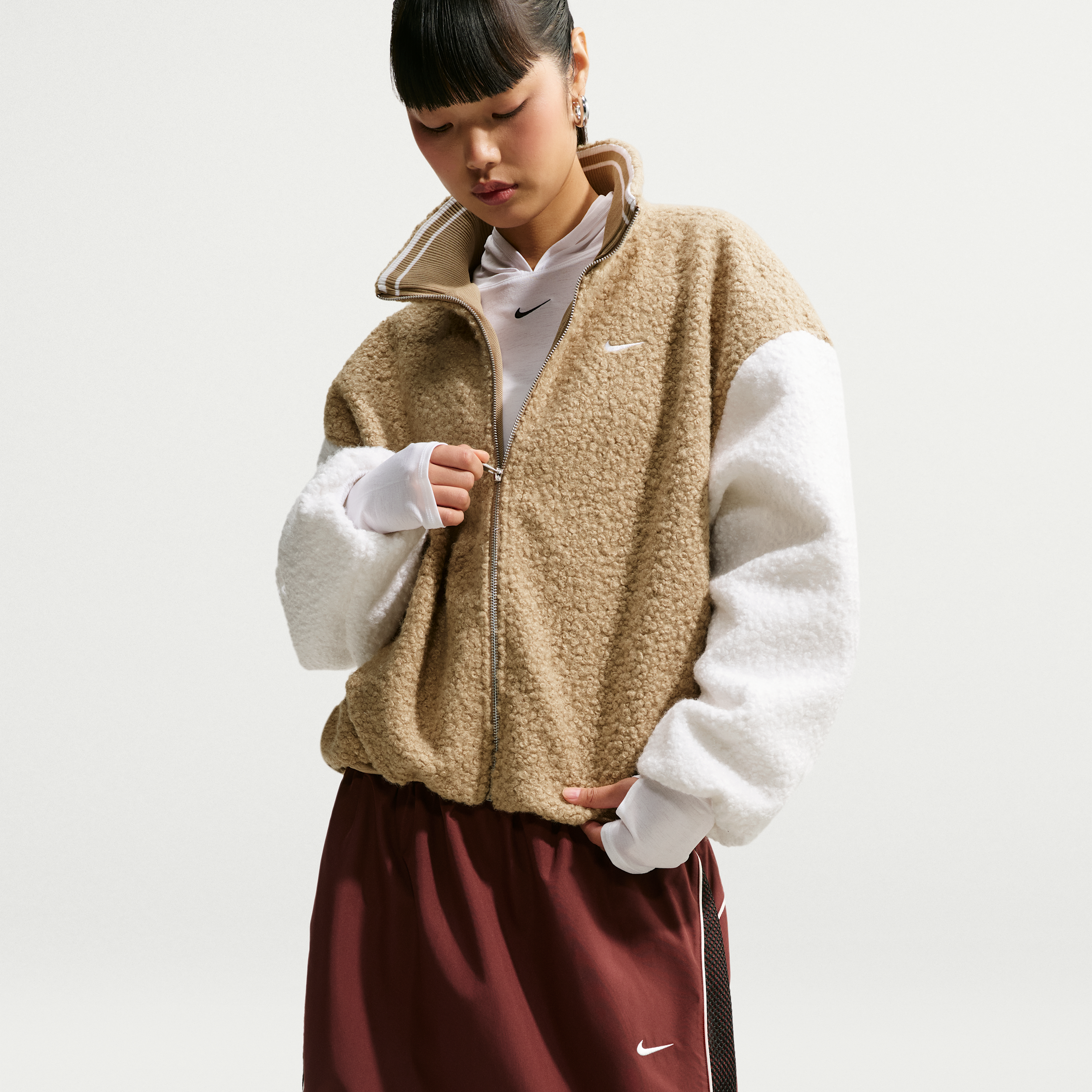 Women's Nike Sportswear Oversized High-Pile Fleece Jacket in Brown | IM8450-297