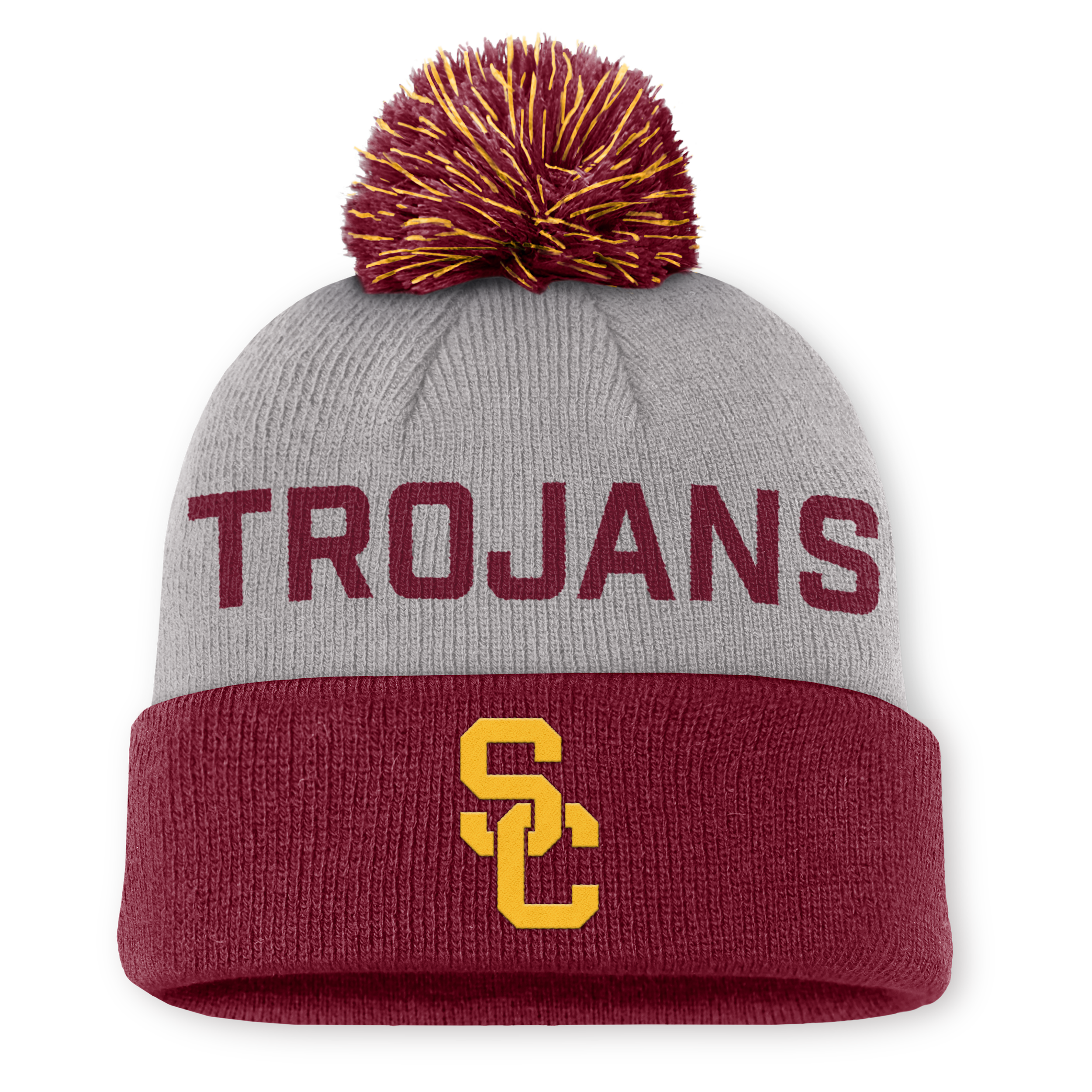 Nike Men's Gray/cardinal Usc Trojans Primetime Peak Cuffed With Pom Knit Hat In Gray