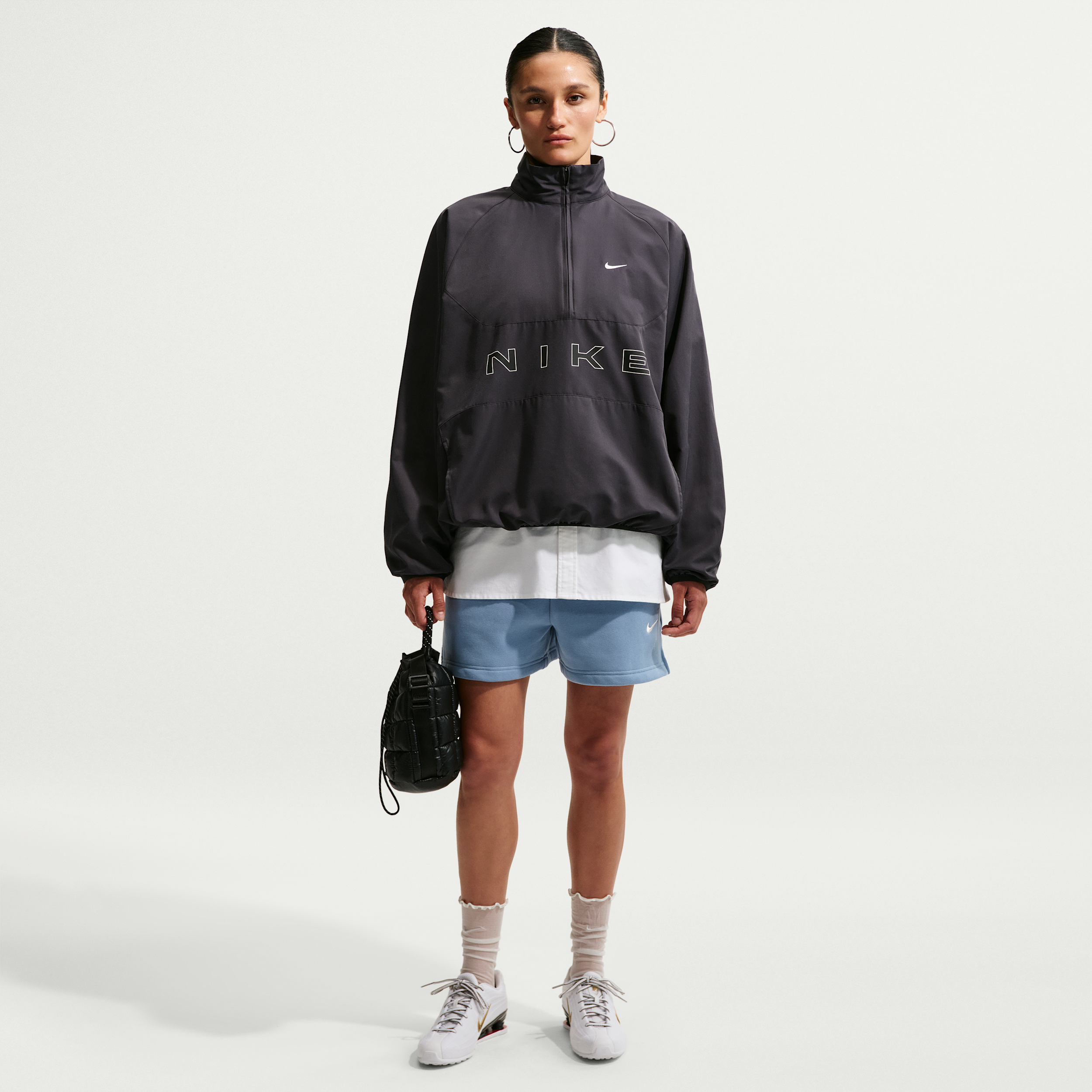 Nike Women's Studio Fleece Medium Weight Mid-Rise Shorts in Blue | IR8313-486