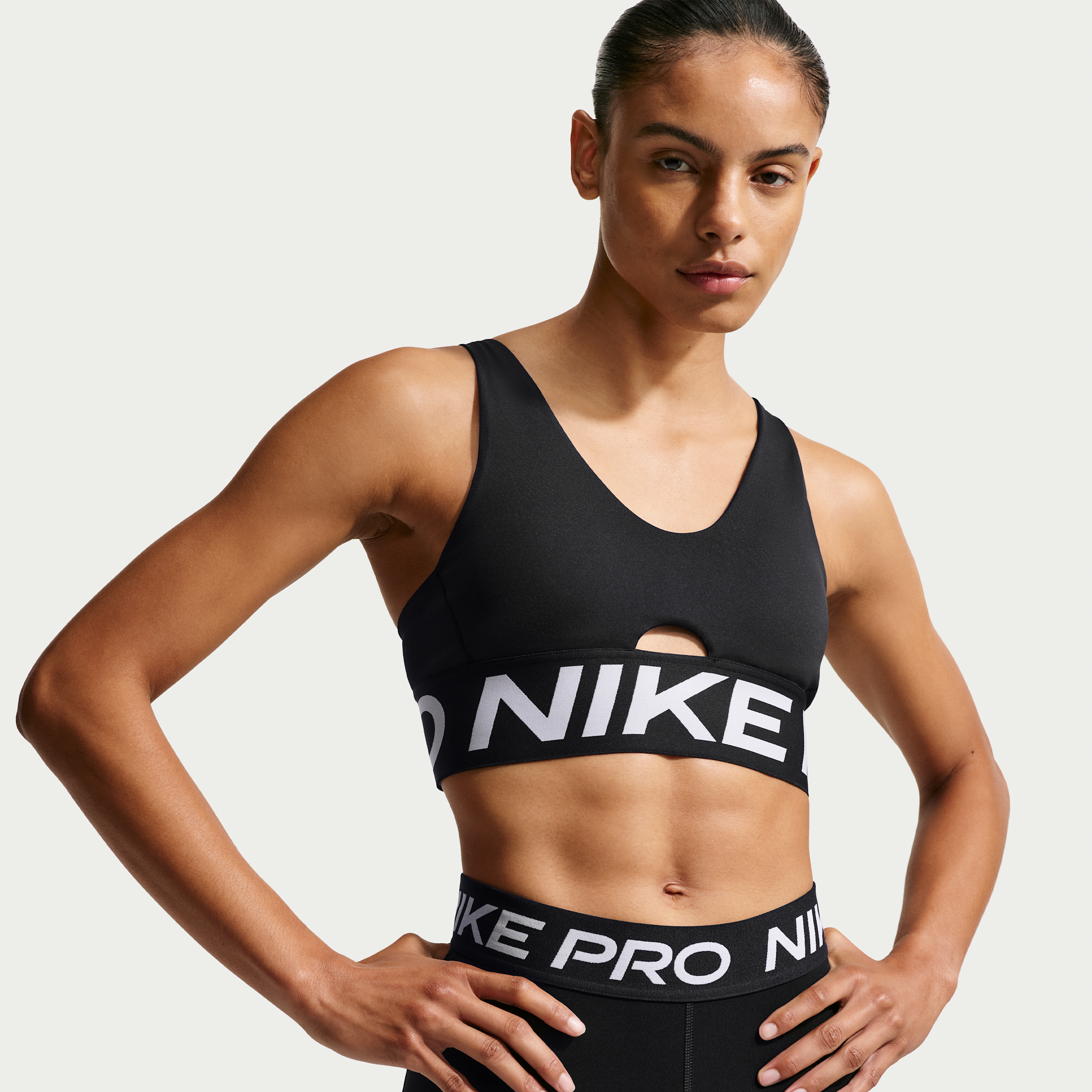 Women's Nike Pro Indy Plunge Medium-Support Padded Sports Bra in Black | HF7324-010