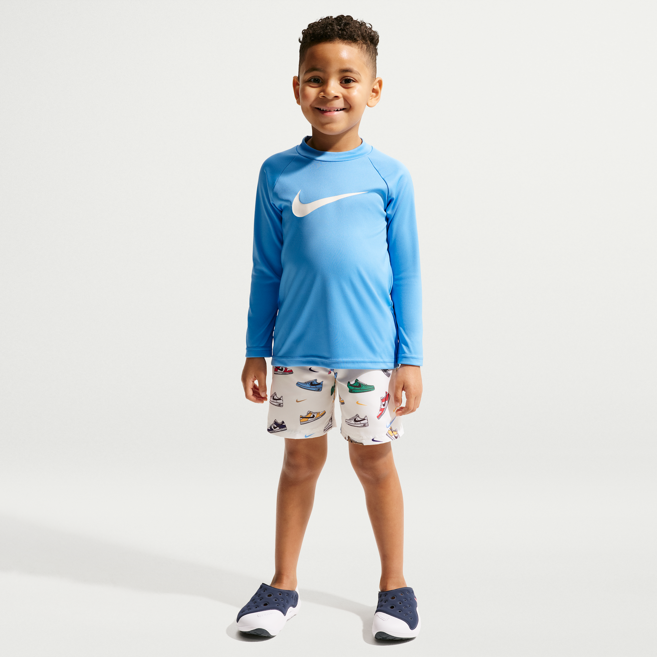 Nike Swim Little Kids' (Boys') Long Sleeve Top & Short Set in White | NESSG872-107