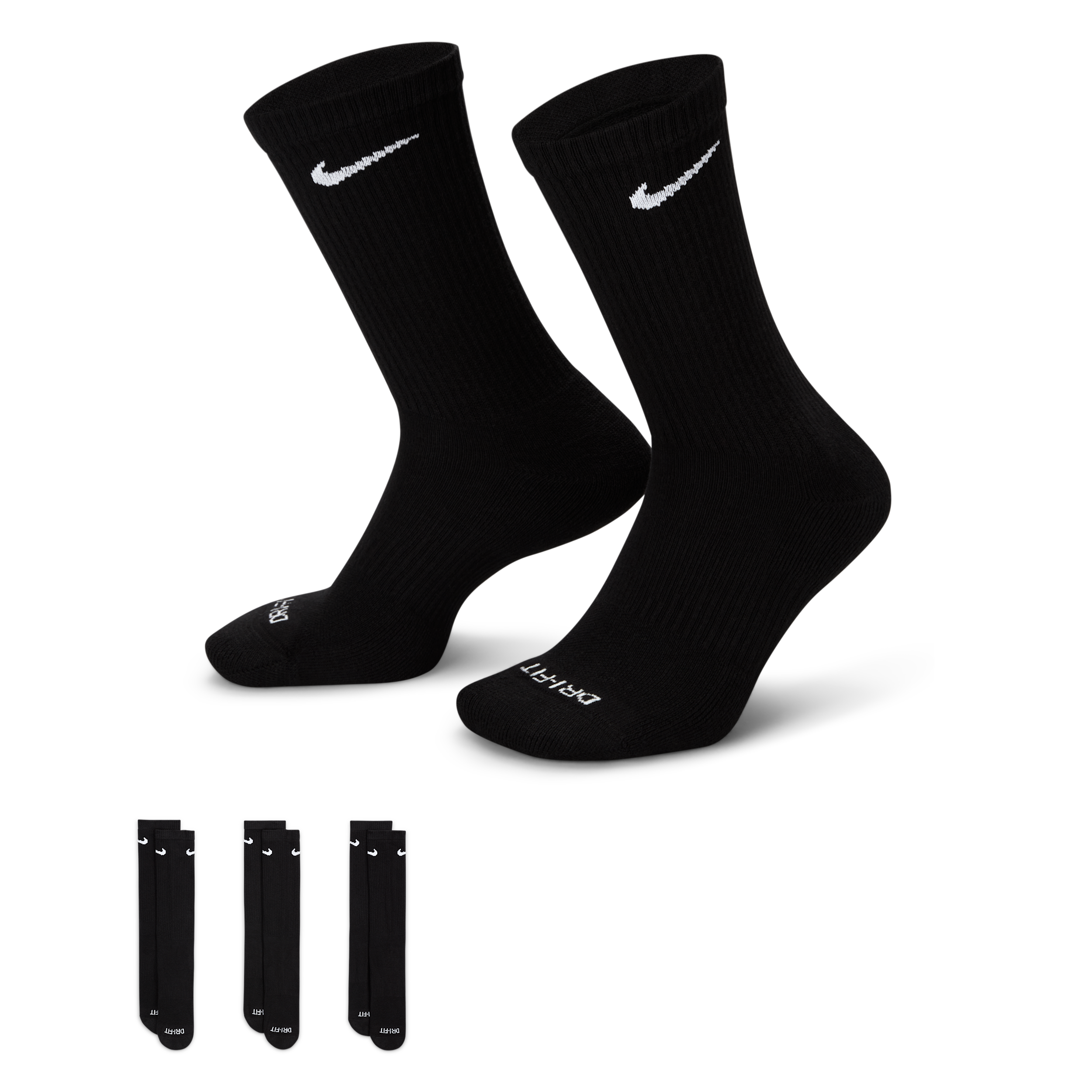 Nike Unisex Everyday Plus Cushioned Training Crew Socks (3 Pairs) in Black, Size: Medium | SX6888-010