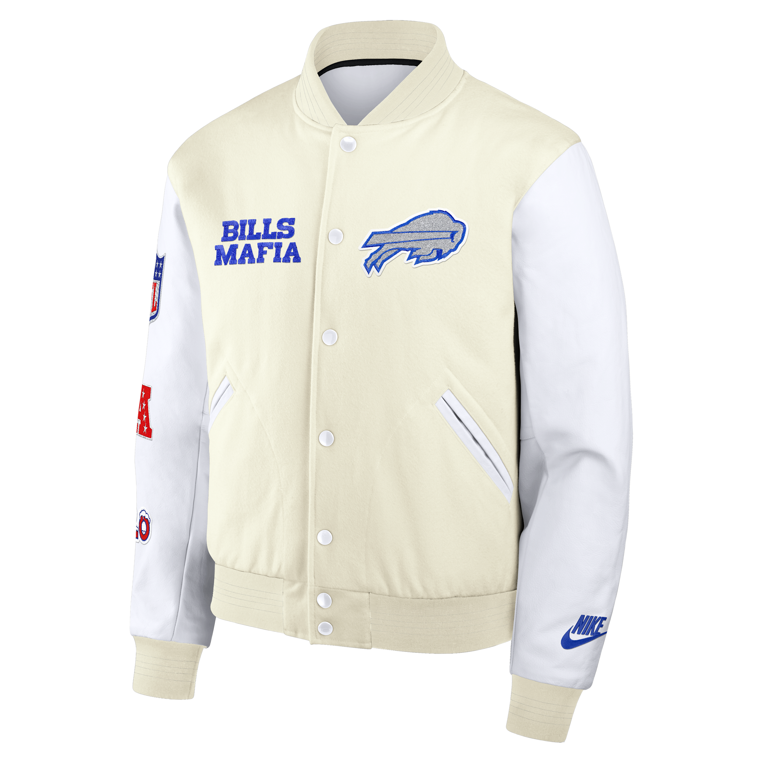 Buffalo Bills Rivalries Collection Nike Men's NFL Full-Snap Varsity Jacket in Brown | 05AI0G9G81-TKQ