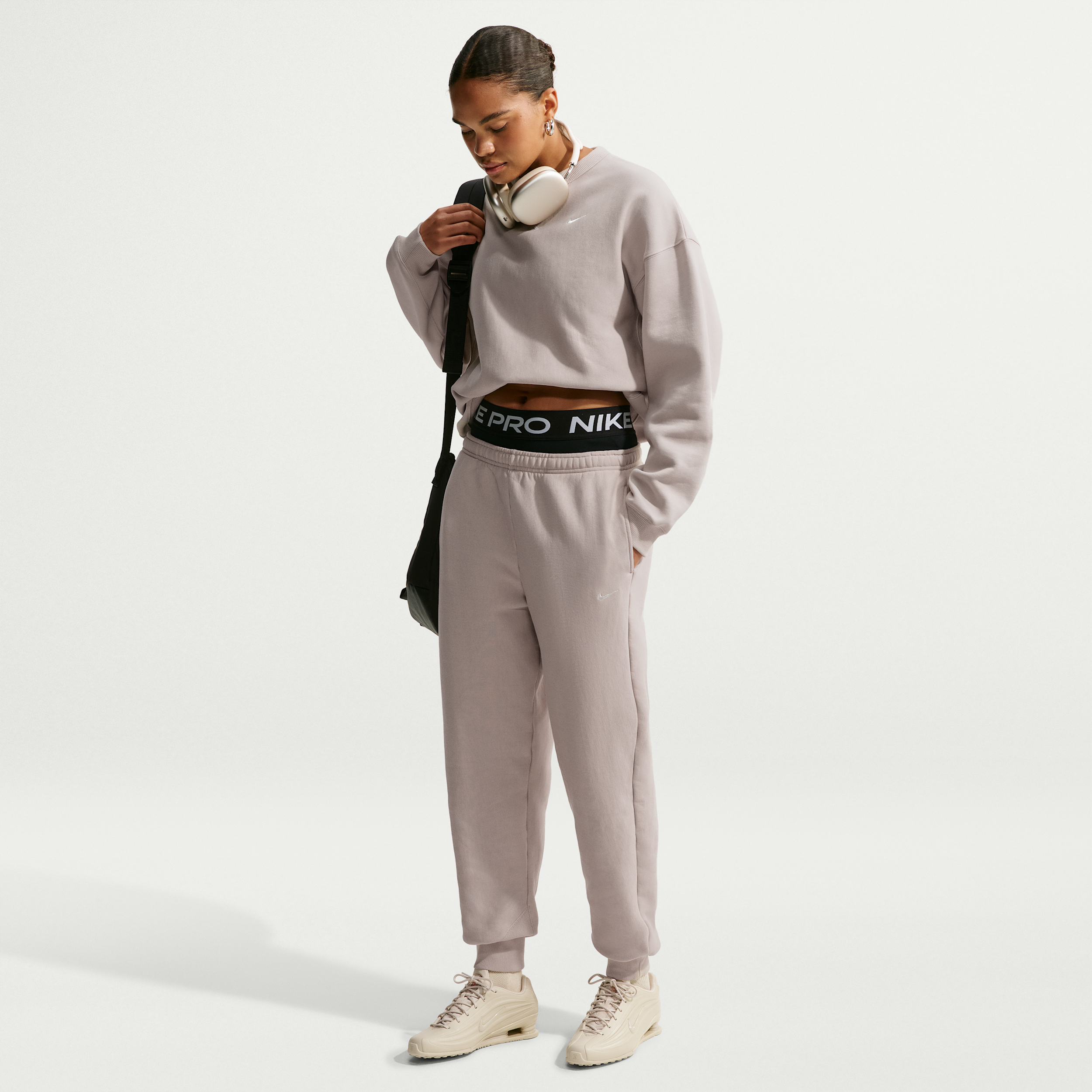 Nike Women's Studio Fleece Heavyweight Oversized High-Rise Jogger Pants in Brown | IO2109-236