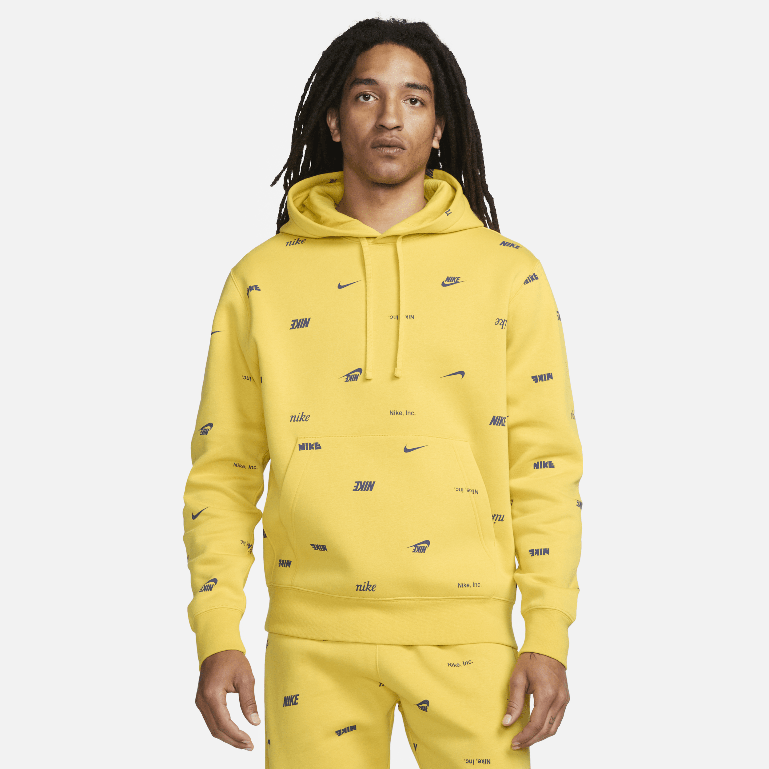 Nike Men's Club Fleece Allover Print Pullover Hoodie In Yellow