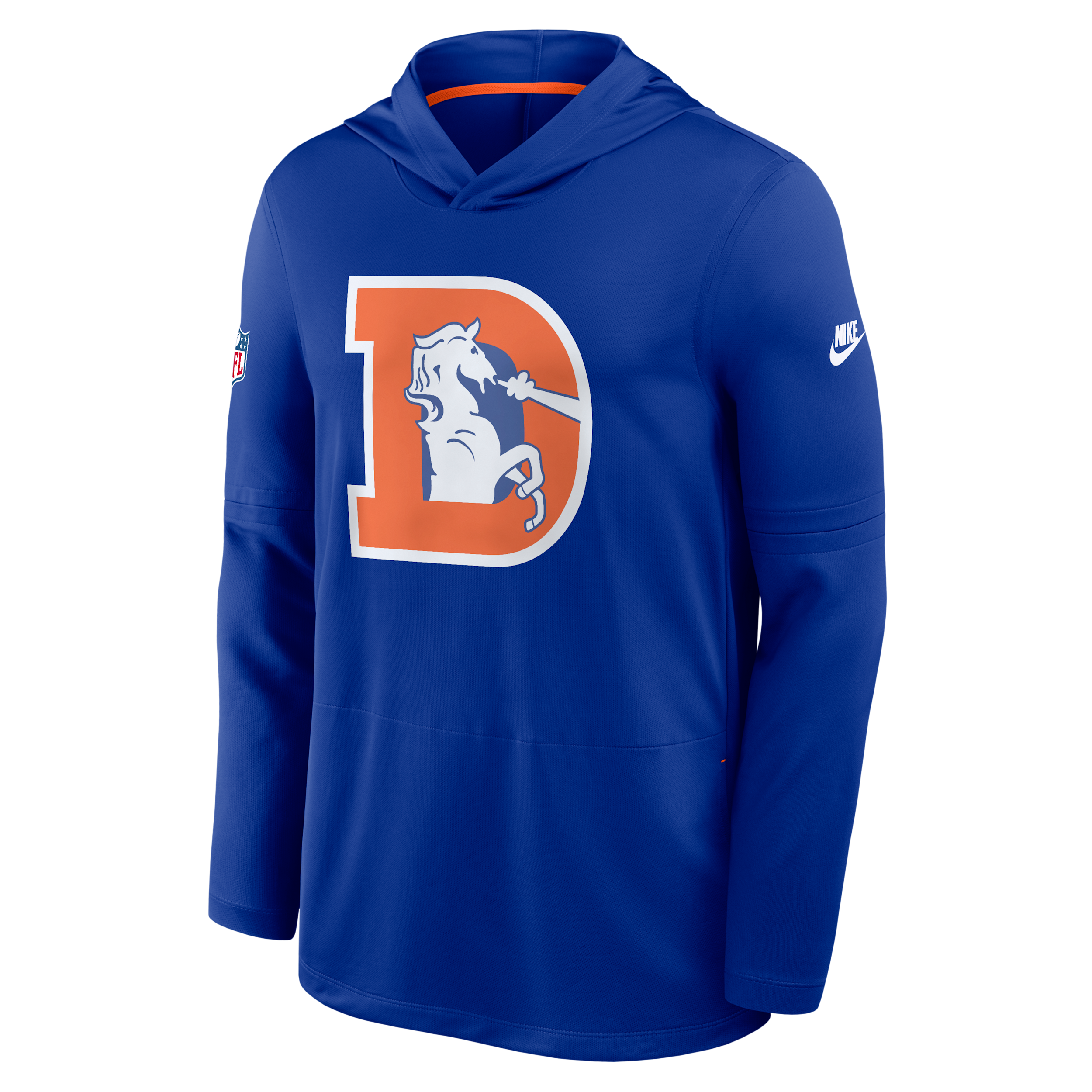 Men's Nike Royal Denver Broncos Sideline Alternate Lightweight Long Sleeve Hooded Dri-FIT T-Shirt