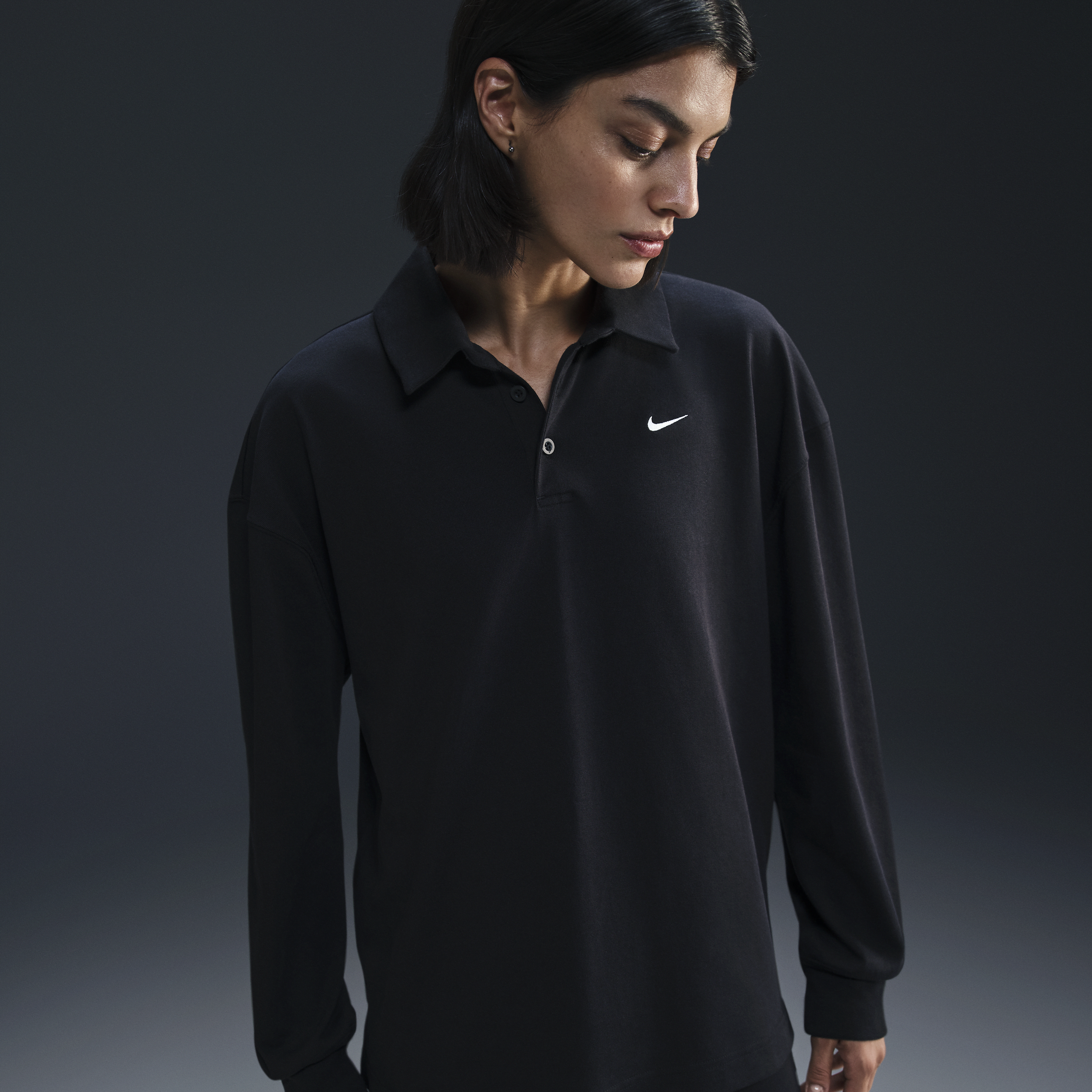 Nike Women's Sportswear Essential Oversized Long-sleeve Polo In Black