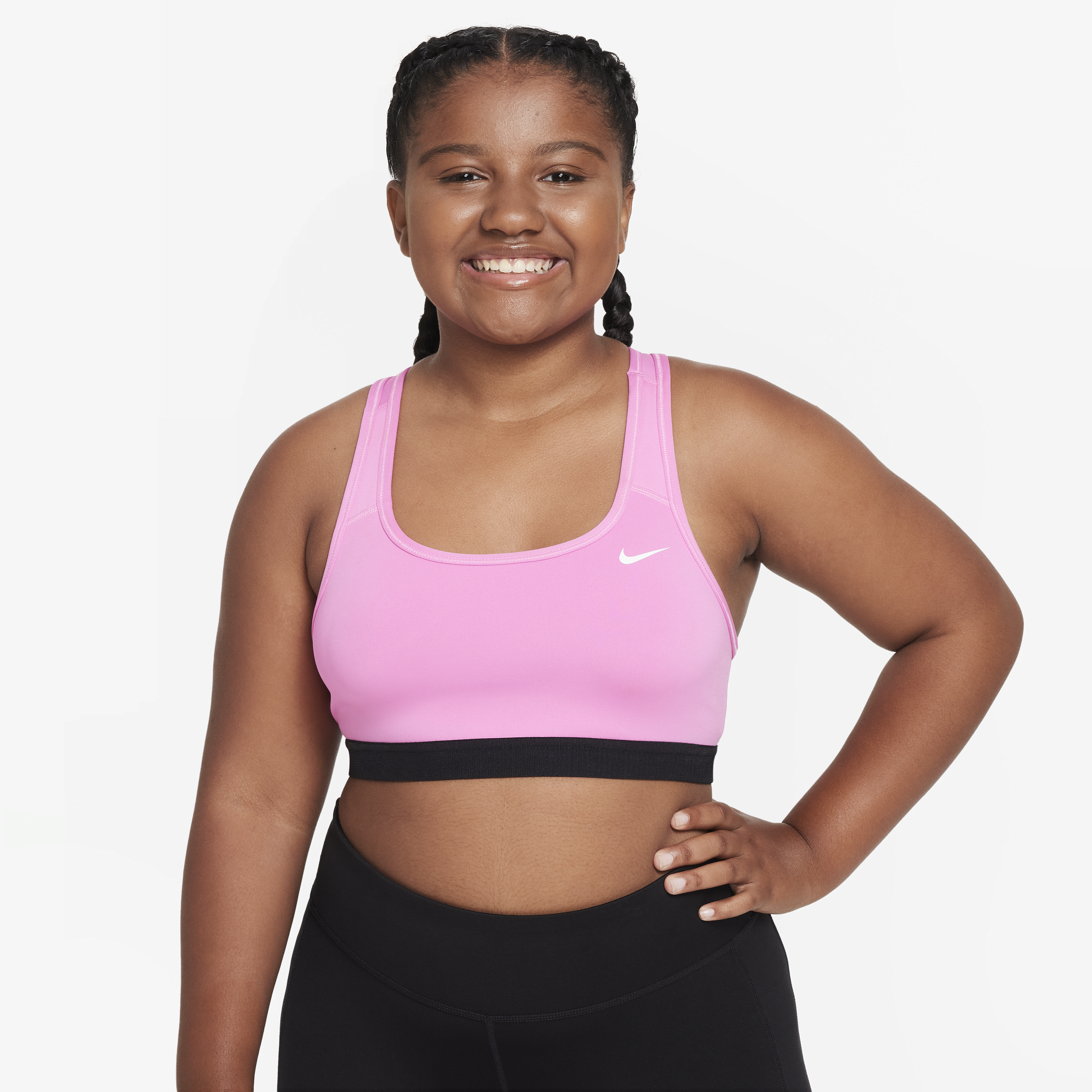 Nike Swoosh Big Kids' (girls') Sports Bra (extended Size) In Pink
