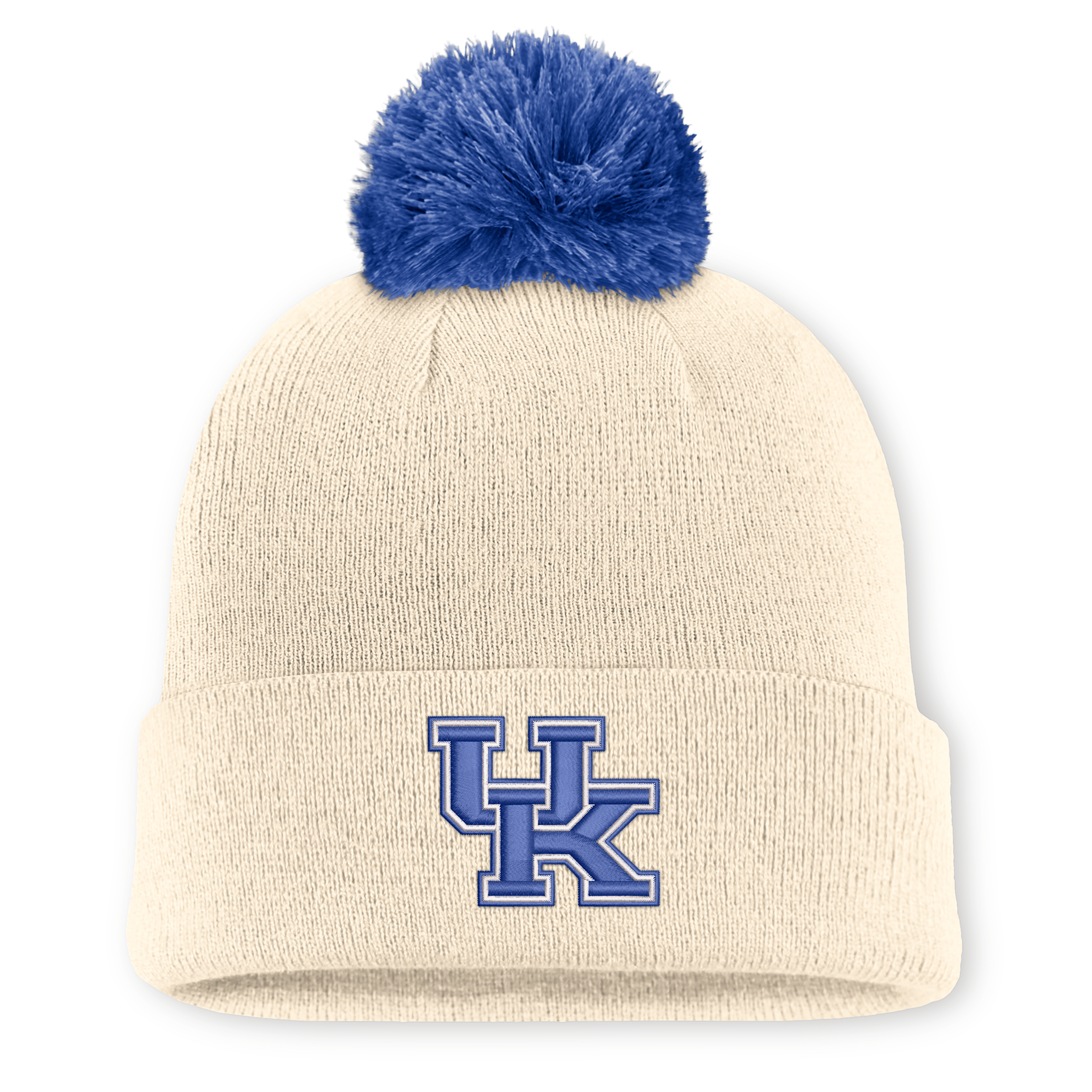 Men's and Women's Nike Natural Kentucky Wildcats Campus Prep Script Cuffed Knit Hat with Pom - Natural, Royal