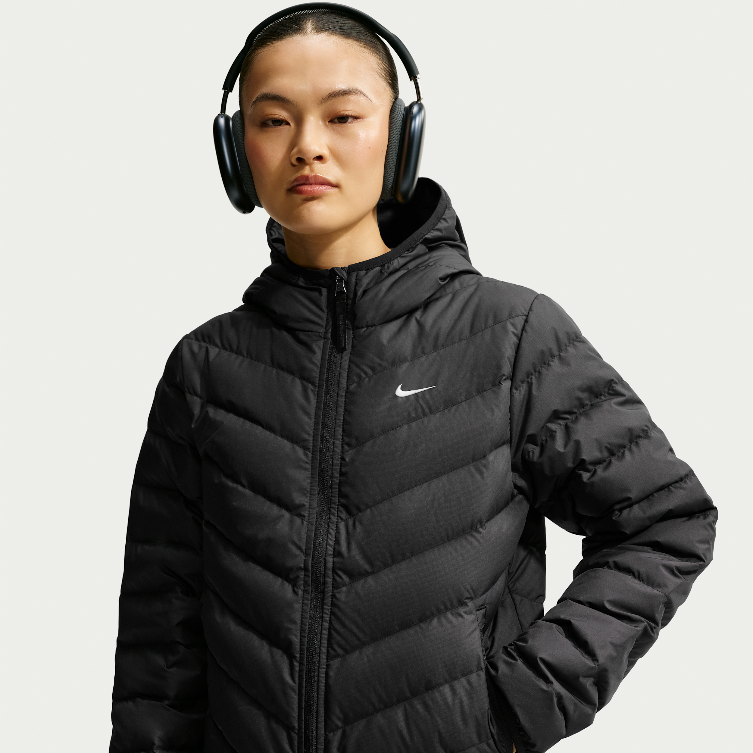 Women's Nike Sportswear Windpuffer Therma-FIT Hooded Down Jacket in Black | IF5883-010
