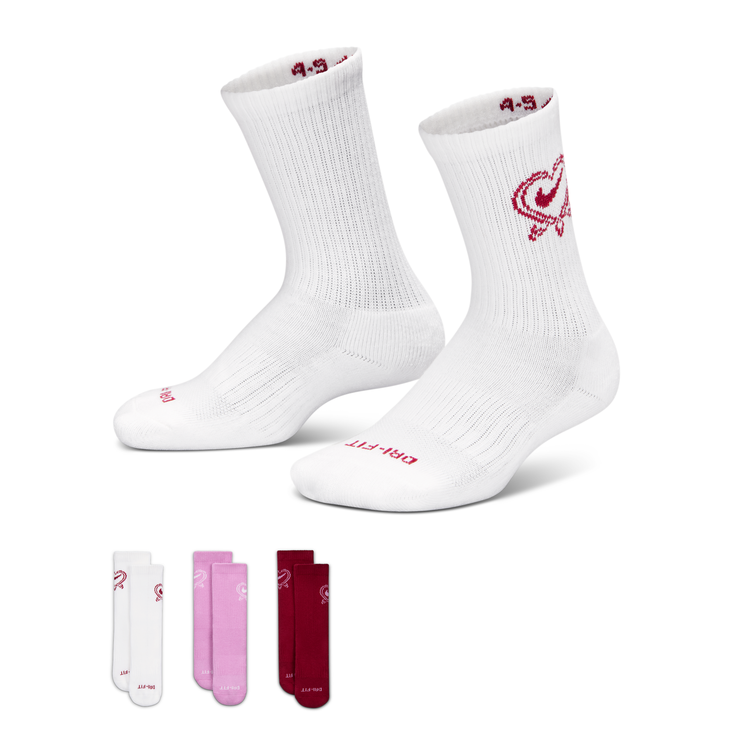 Nike Big Kids' Dri-FIT V-day Crew Socks (3 Pairs) in White | GN1344-782
