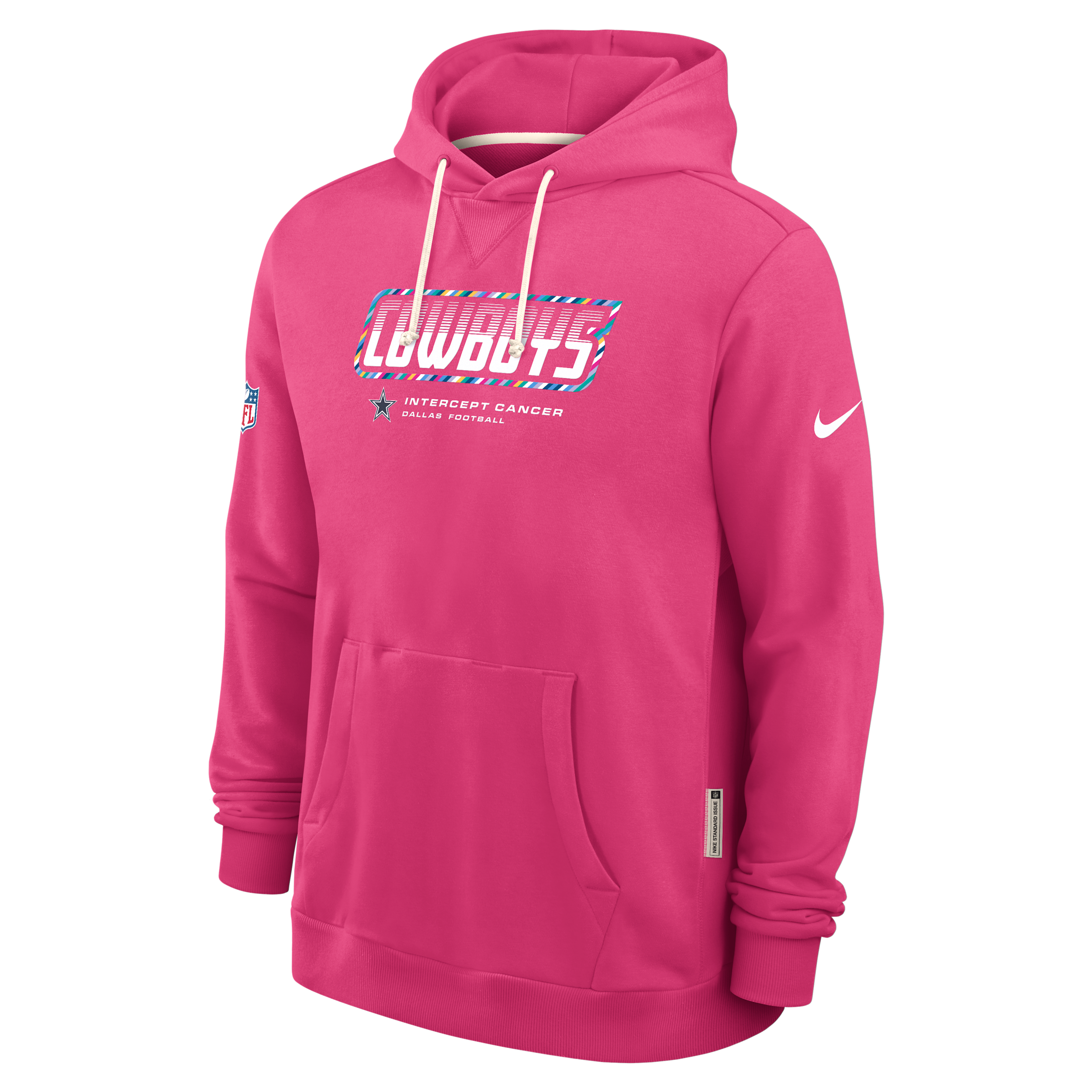 Dallas Cowboys Crucial Catch Sideline Standard Issue Nike Men's Dri-FIT NFL Pullover Hoodie in Pink | 03AZ68XZU9-F9R