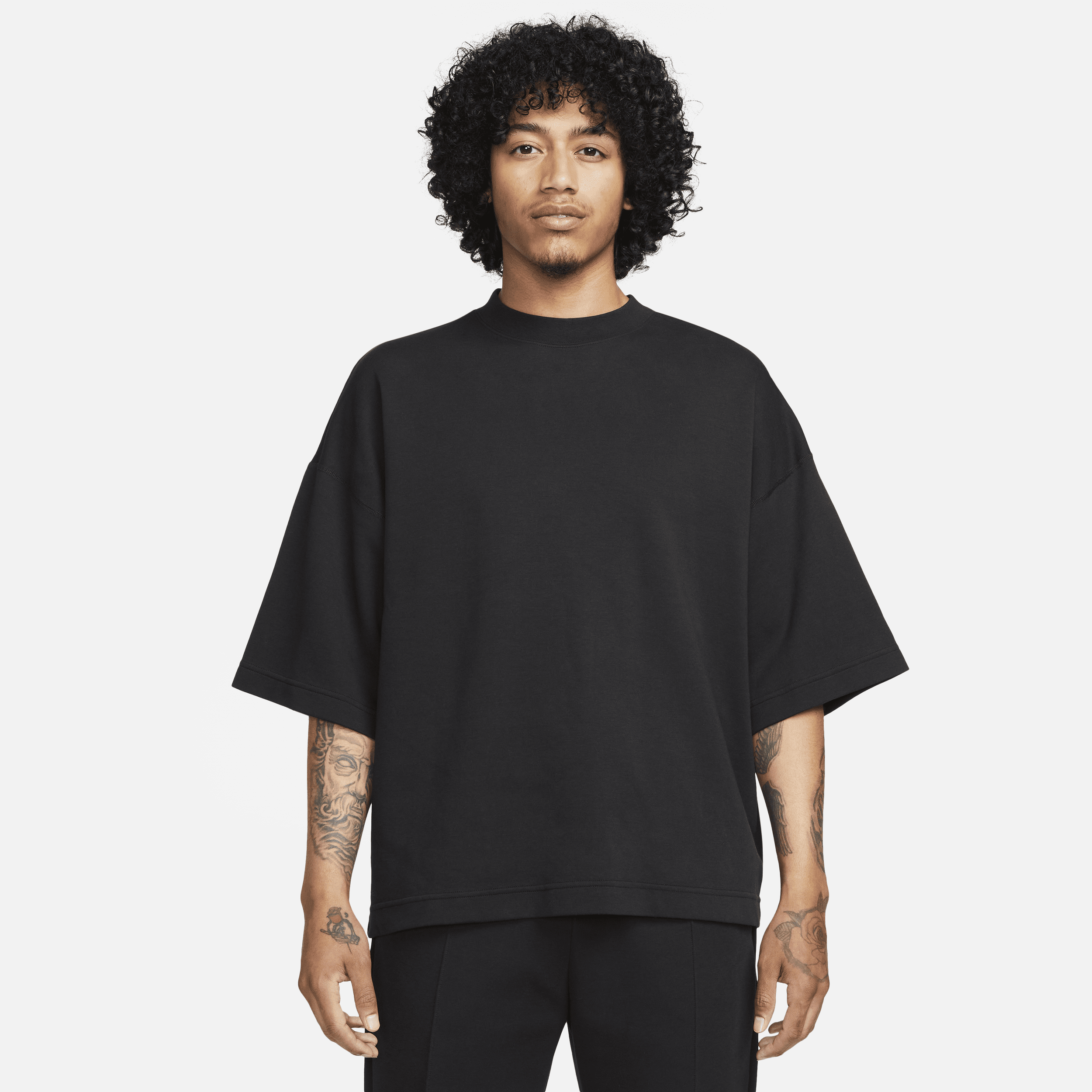 Nike Men's  Sportswear Tech Fleece Reimagined Oversized Short-sleeve Sweatshirt In Black