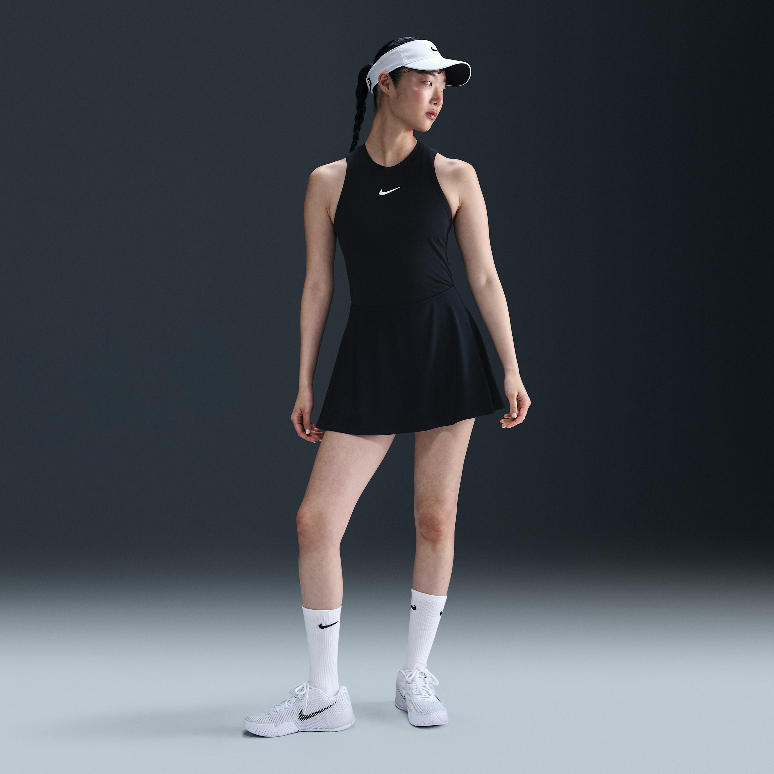 nike tennis dress with shorts Women's Victory Dri-fit Short Flouncy Tennis Skirt In Black