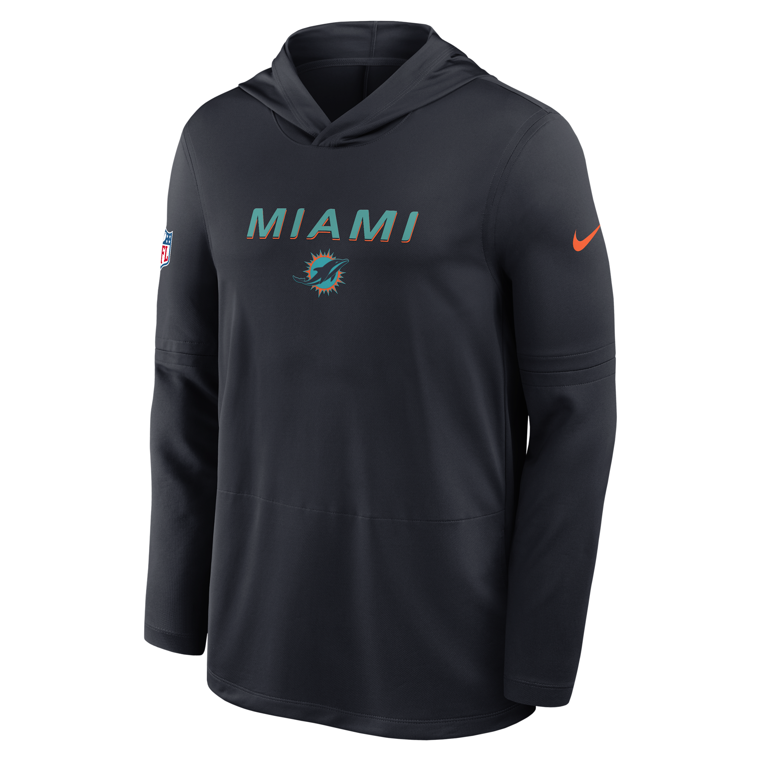 Miami Dolphins Rivalries Collection Sideline Nike Men's Dri-FIT NFL Long-Sleeve Hooded Top in Blue | 03B94FA9P-3NZ