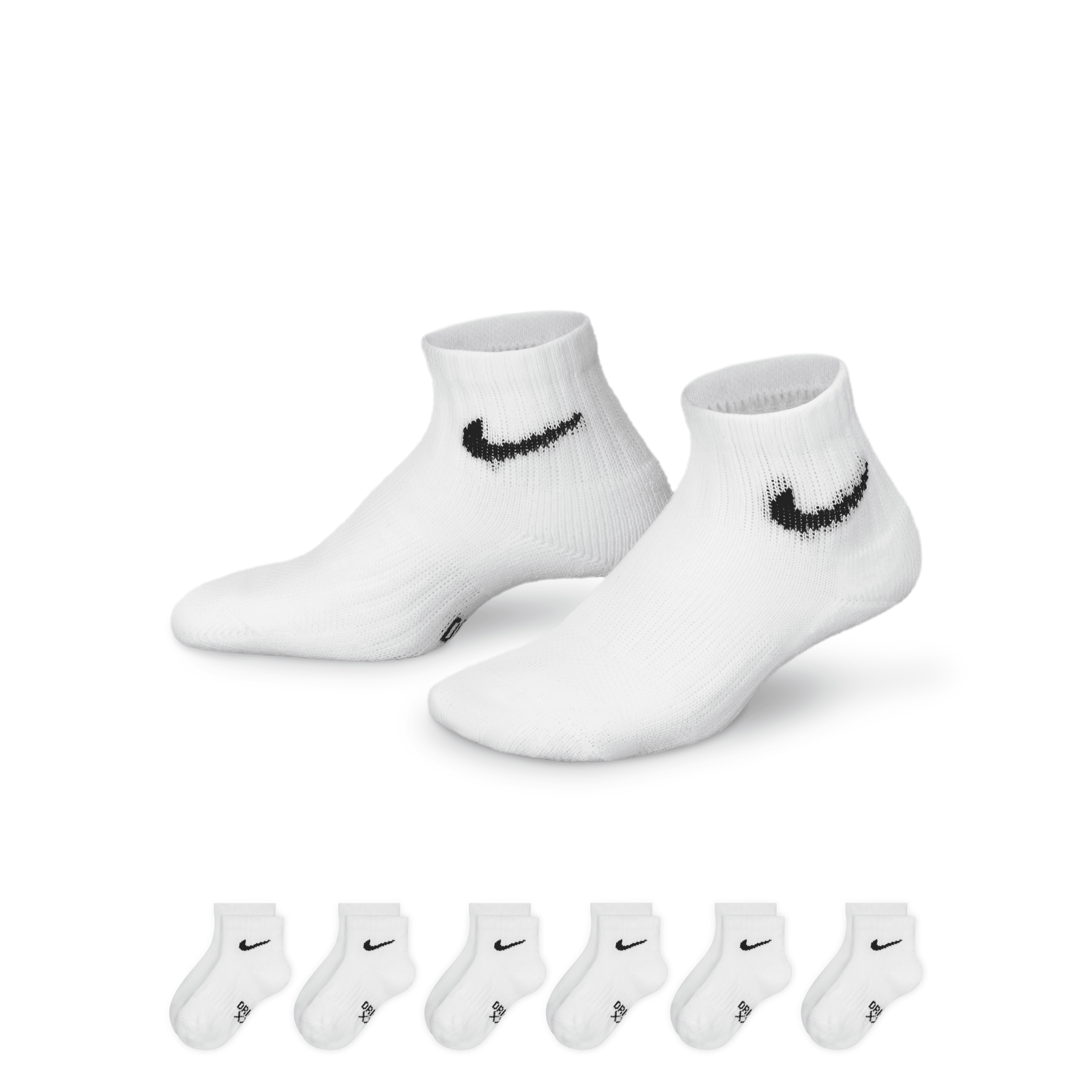 Nike Dri-fit Little Kids' Ankle Socks (6 Pairs) In White