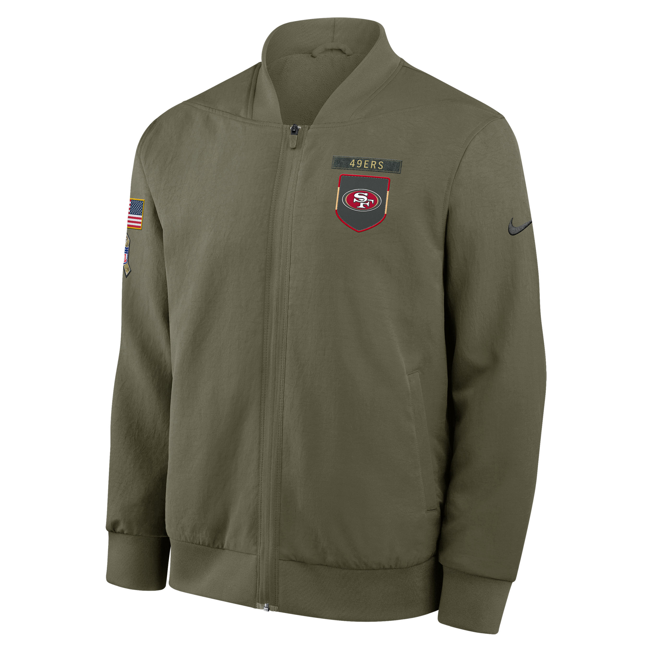 Nike San Francisco 49ers Salute To Service Sideline Men's Nfl Full-zip Bomber Jacket In Green