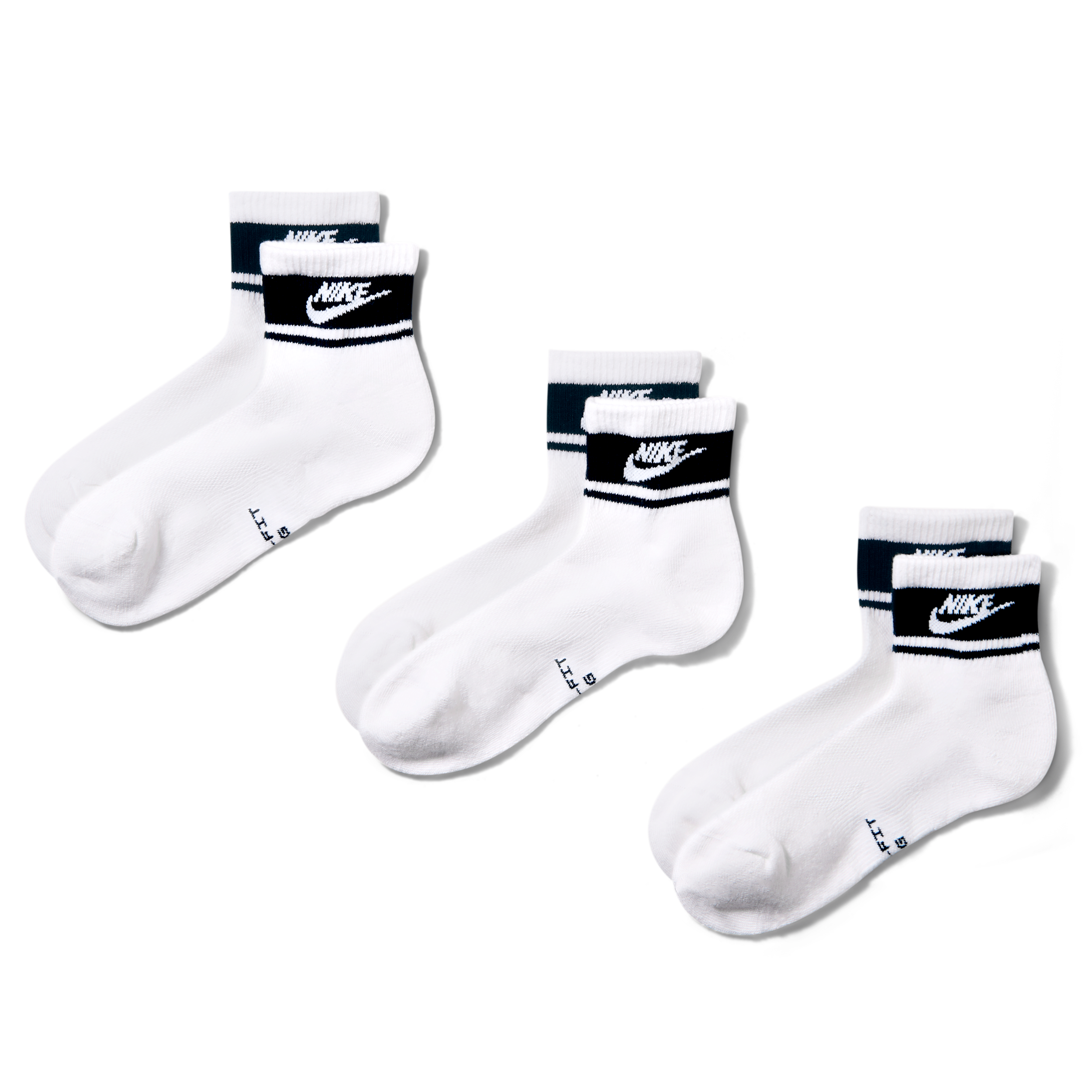 Nike Everyday Elevated Unisex Adult 3 Pair Quarter Ankle Socks, Large, White