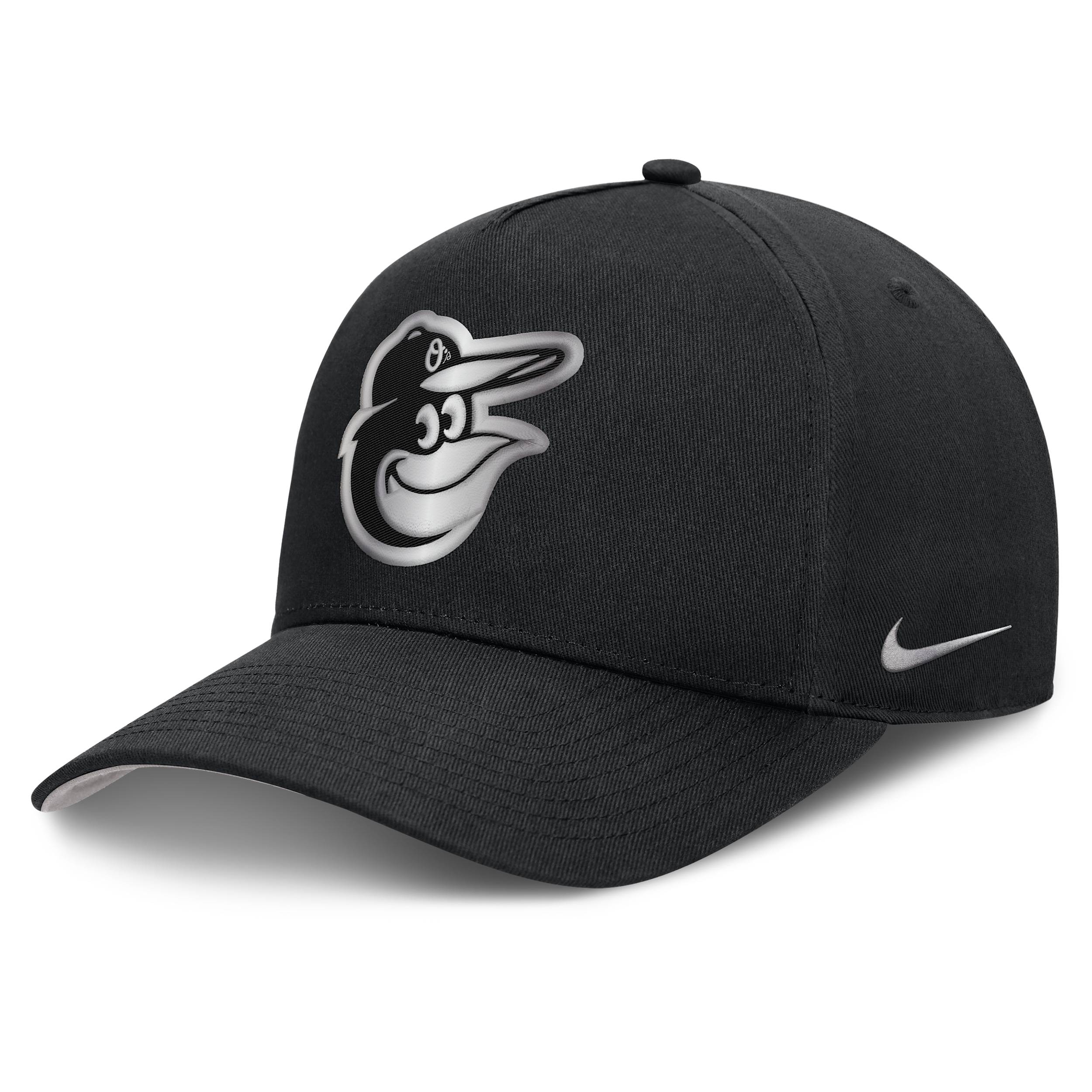 Baltimore Orioles Rise Nike Men's Dri-FIT MLB A-Frame Trucker Adjustable Hat in Black | NB1E0FBPOLE-HWD