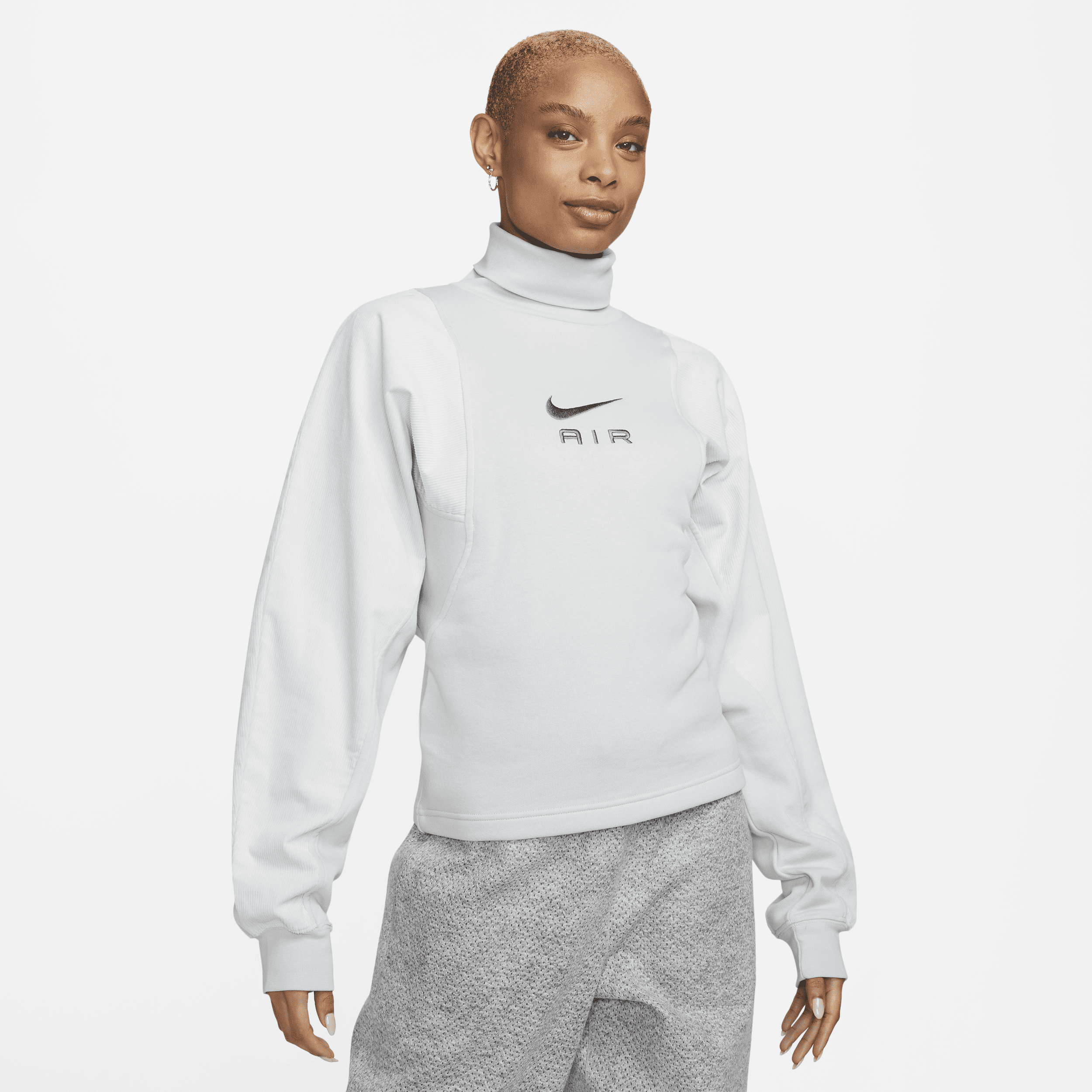 Nike Women's Air Corduroy Fleece Top In Grey