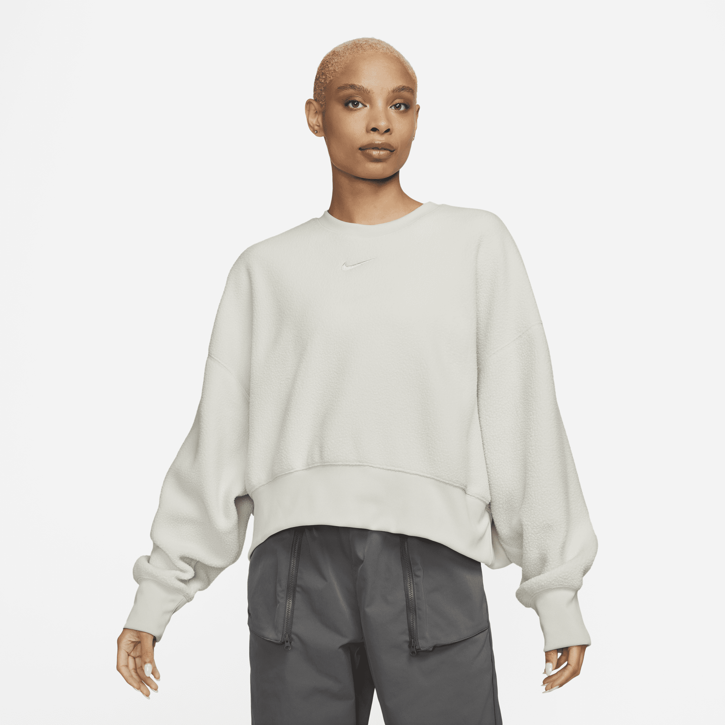 Nike Women's  Sportswear Plush Mod Crop Crew-neck Sweatshirt In Grey