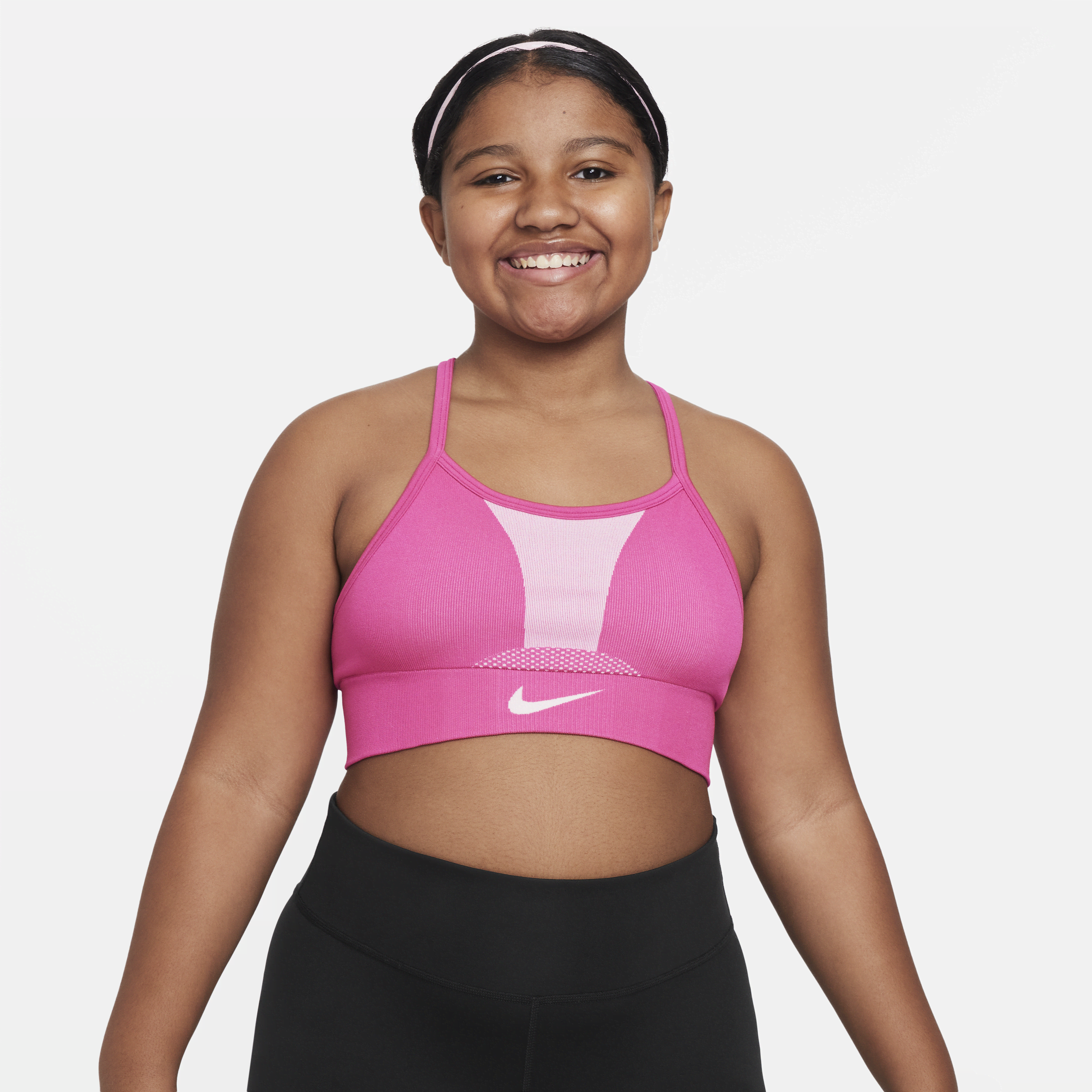Nike Dri-fit Indy Big Kids' (girls') Sports Bra (extended Size) In Pink