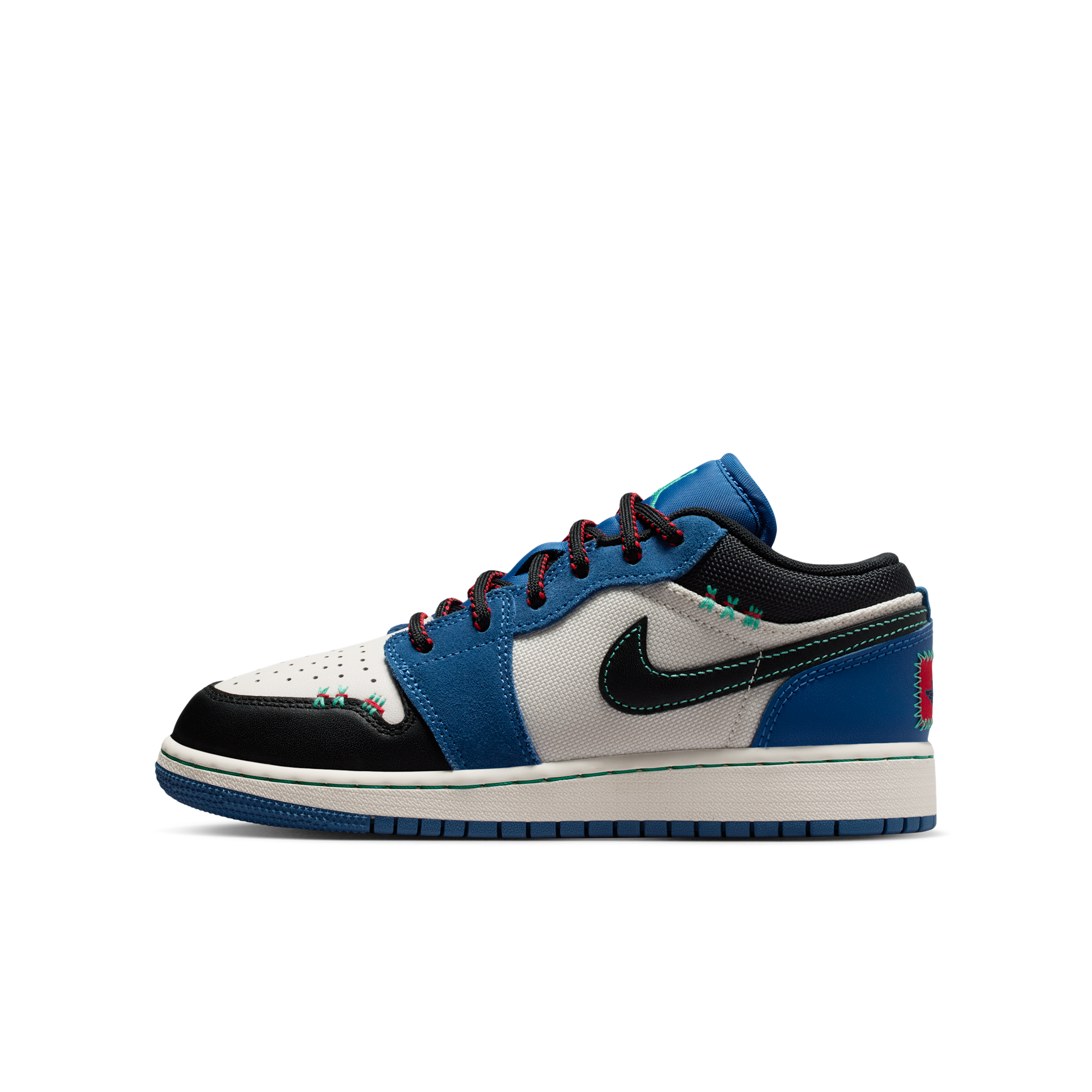 Jordan Kids' Grade School Air Jordan 1 Low Basketball Shoes, Size 5, Blue/Black/Red/Green